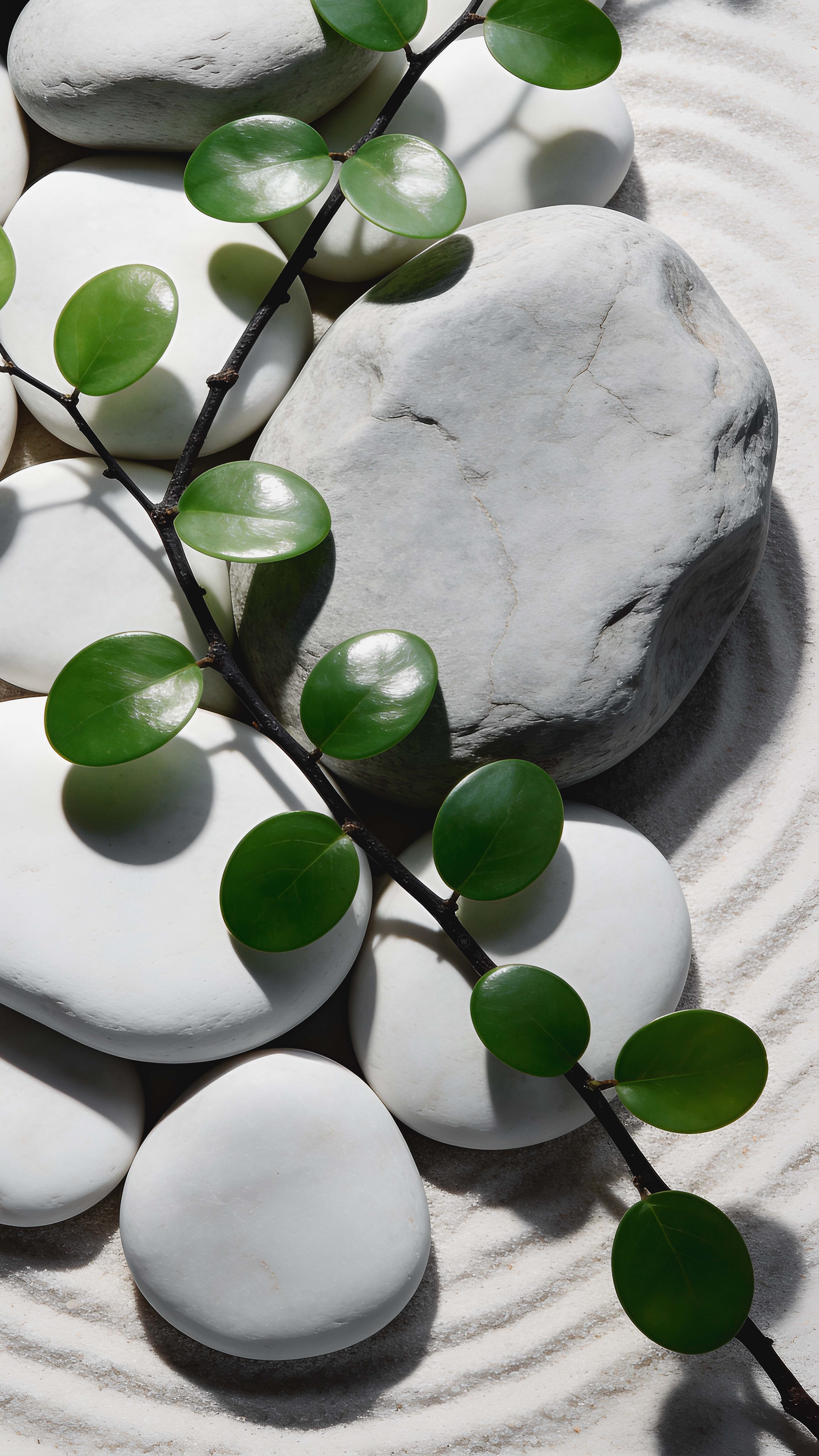 Zen Garden Stone Leaves - minimal wallpaper for OpersCraft