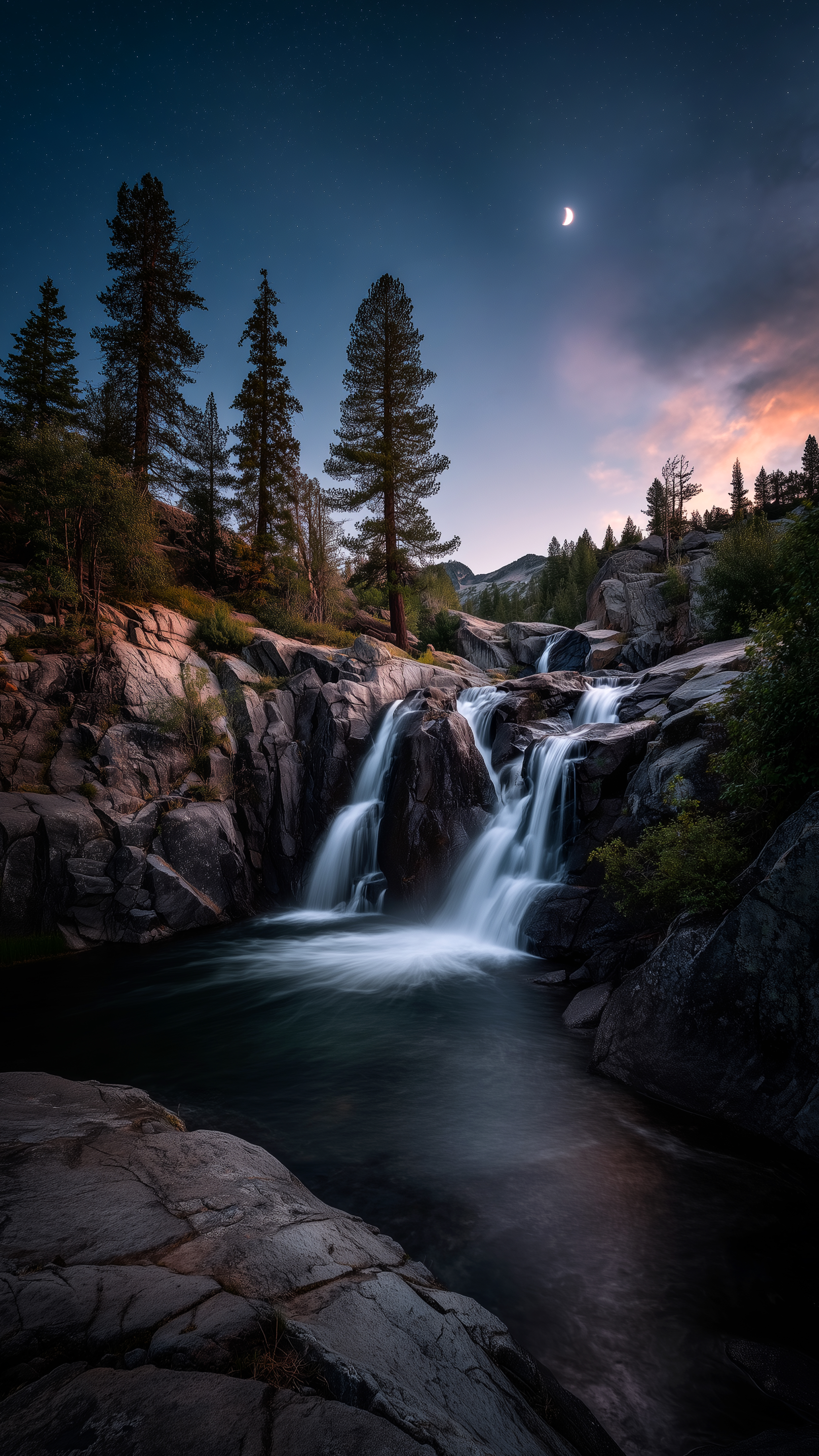Moonlit Mountain Waterfall - waterfall wallpaper for OpersCraft