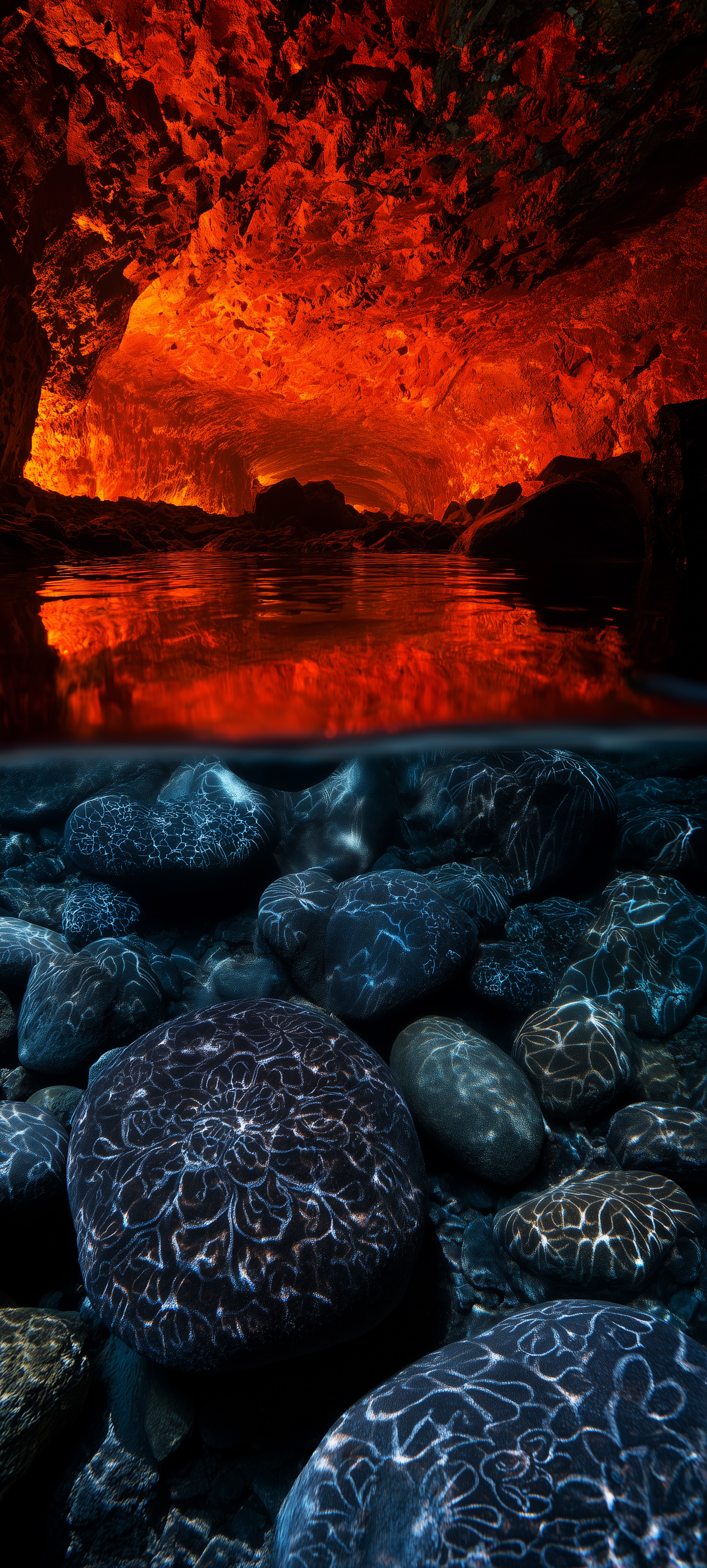 Fiery Cave Water Split - nature wallpaper for OpersCraft