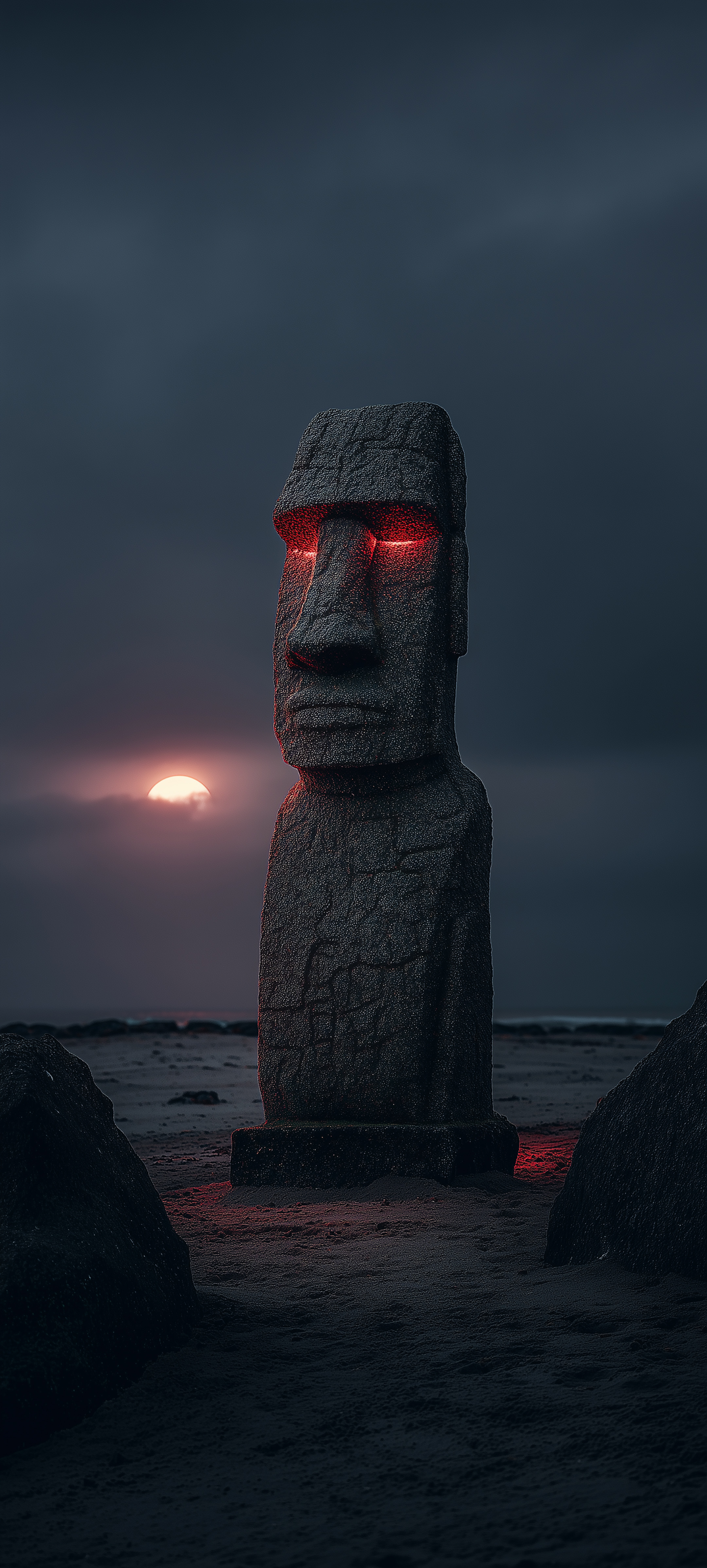 Glowing Moai Statue Sunset - sculpture wallpaper for OpersCraft