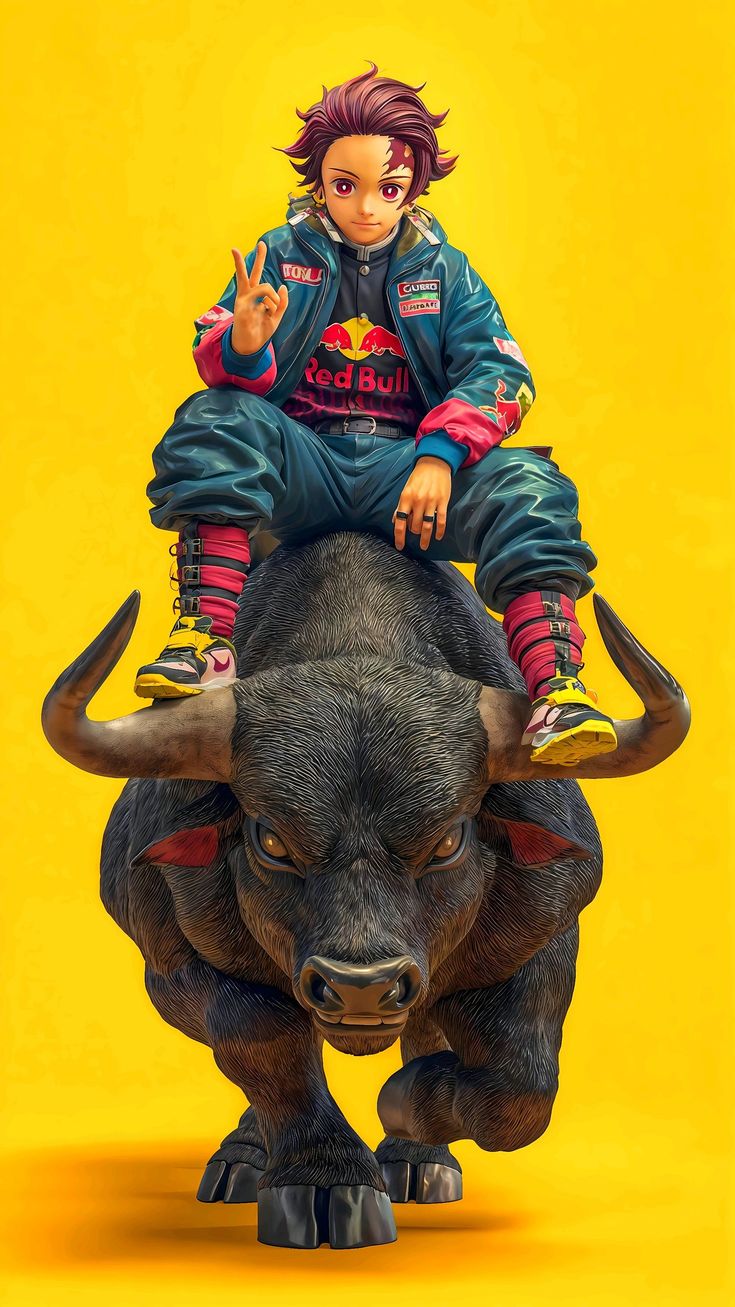 Tanjiro Riding A Bull - anime wallpaper for OpersCraft