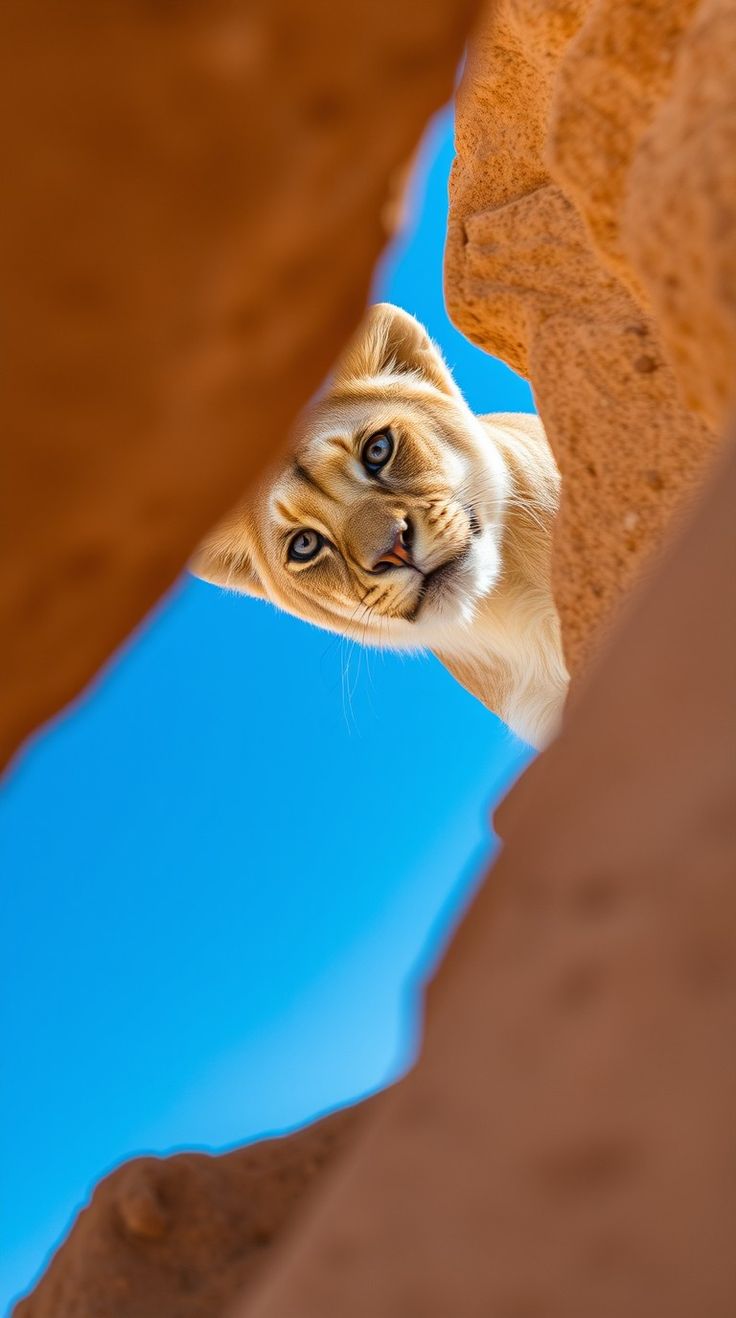 Curious Lion Cub Peeking - lion wallpaper for OpersCraft