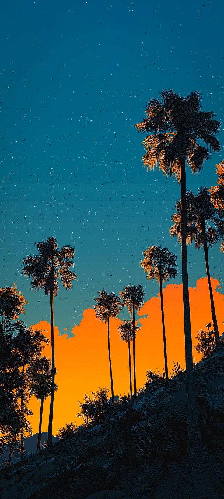 Sunset Palm Tree Silhouette - tropical wallpaper for OpersCraft