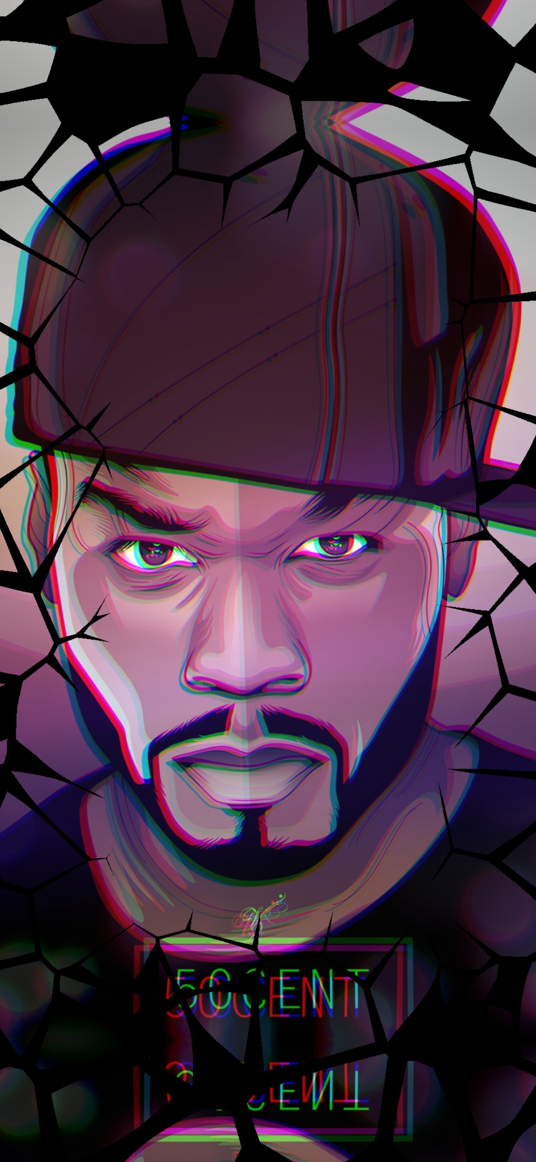 50 Cent Shattered Portrait - rapper wallpaper for OpersCraft