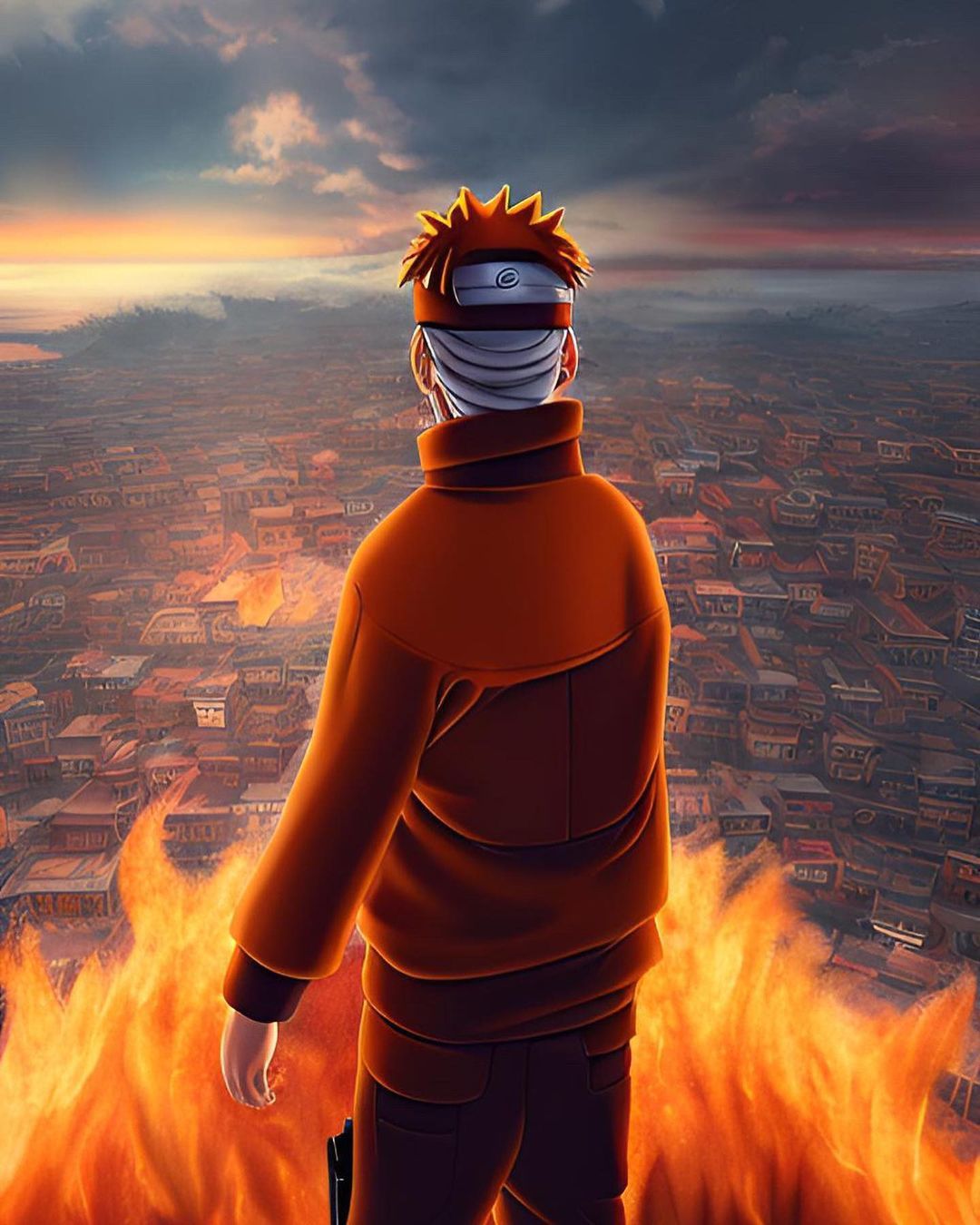 Naruto's Burning Village View - anime wallpaper for OpersCraft