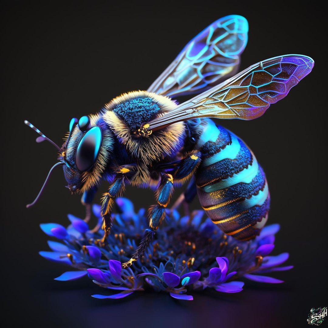 Cyberpunk Bee on Flower - cyberpunk wallpaper for OpersCraft