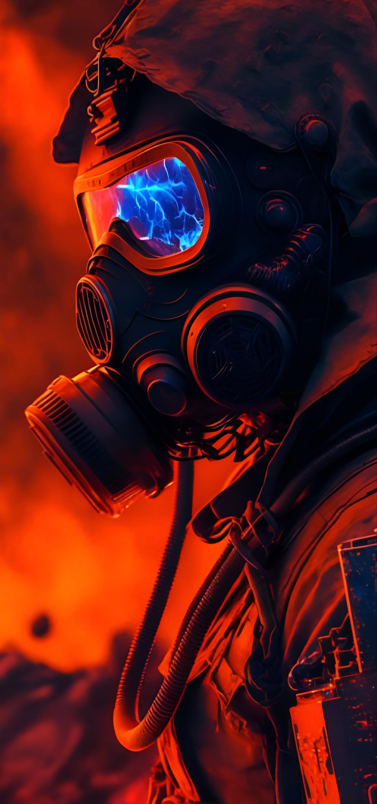 Neon Gas Mask Soldier - cyberpunk wallpaper for OpersCraft