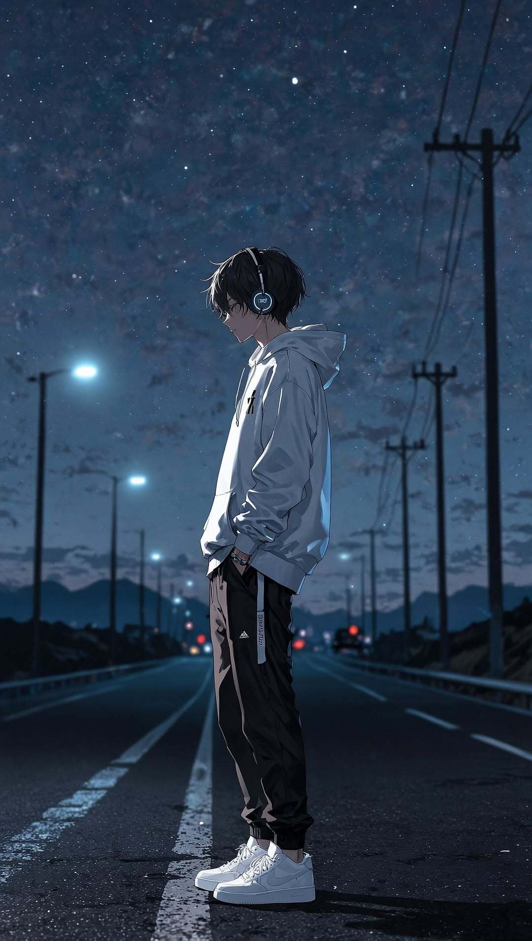 Anime Boy Night Road - anime wallpaper for OpersCraft