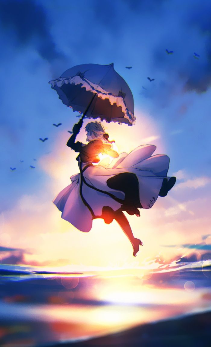 Anime Girl Sunset Flight - anime wallpaper for OpersCraft