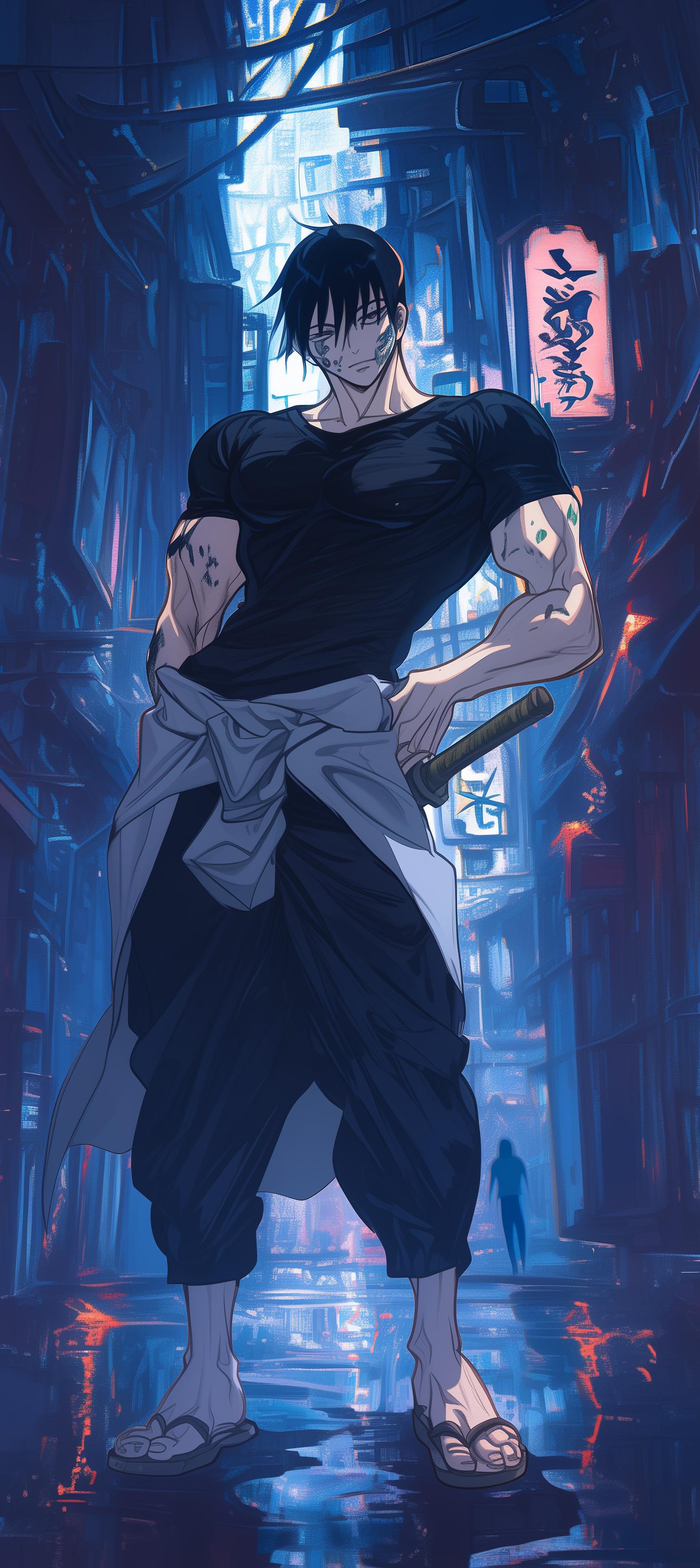 Anime Samurai in Neon City - dope wallpaper for OpersCraft