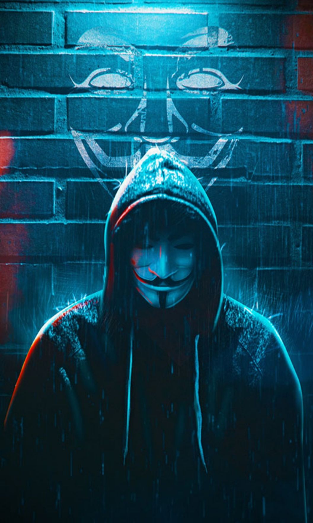 Anonymous Mask in Rain - hacker wallpaper for OpersCraft