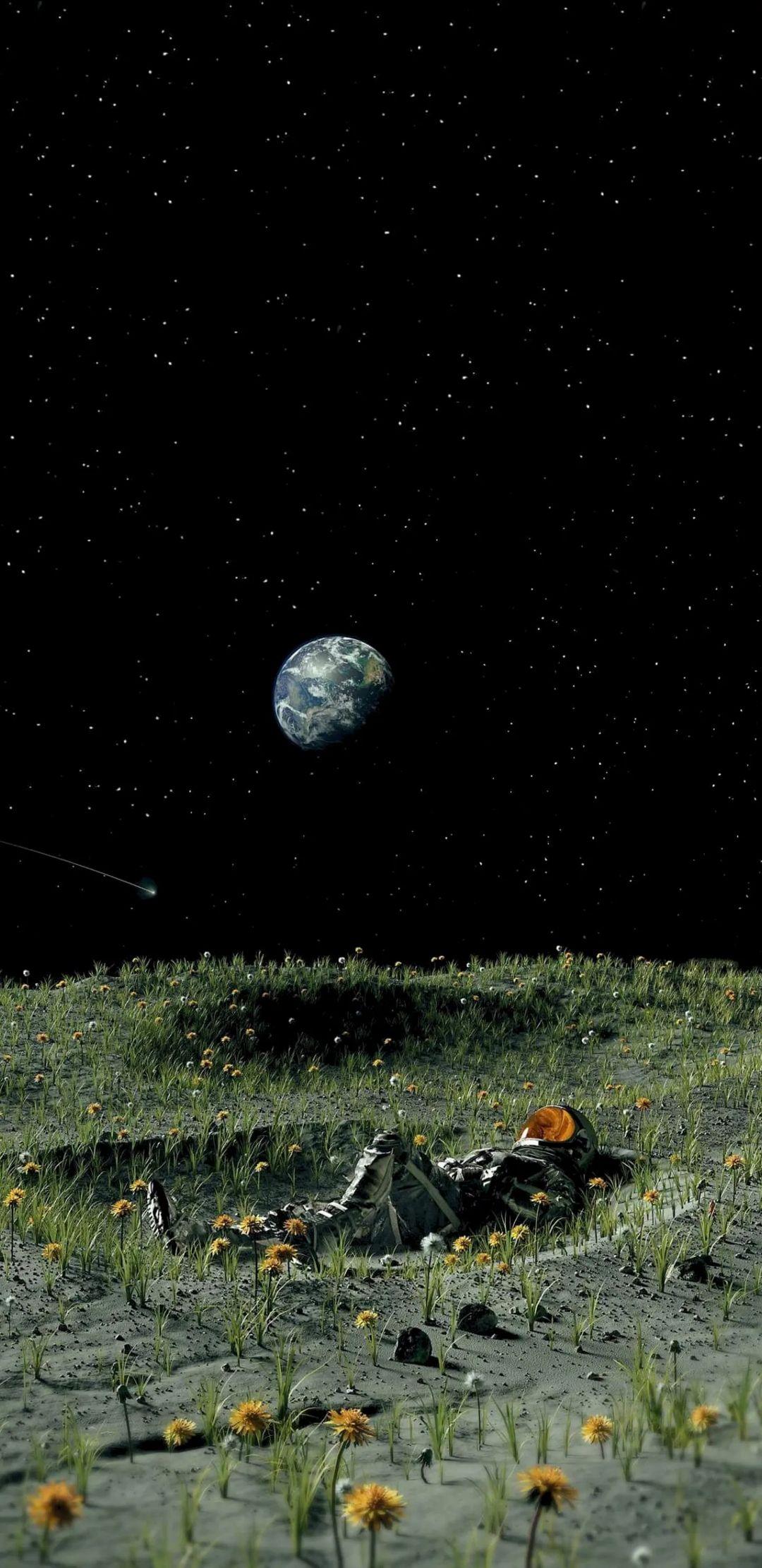 Astronaut's Lunar Meadow Rest - astronaut wallpaper for OpersCraft