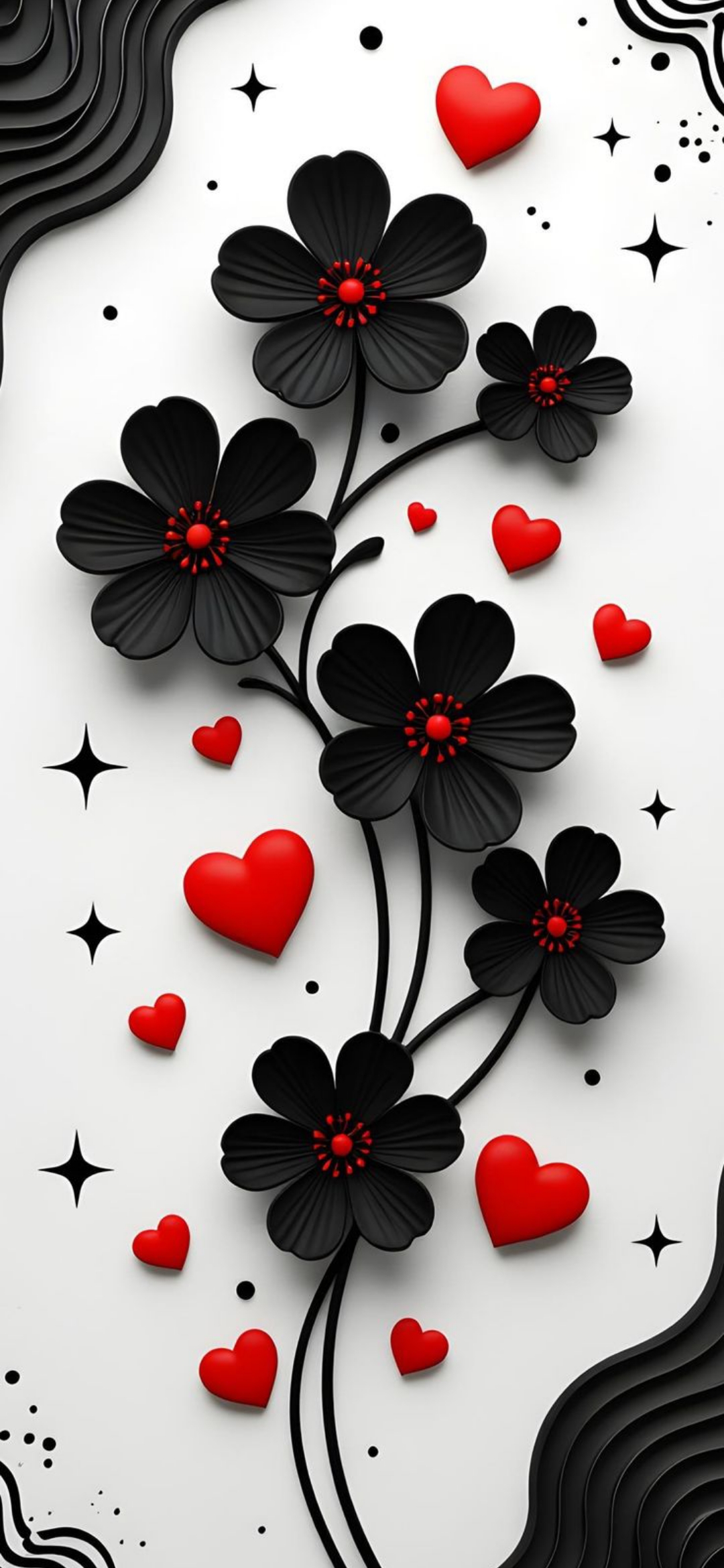 Black Flowers Red Hearts - floral wallpaper for OpersCraft