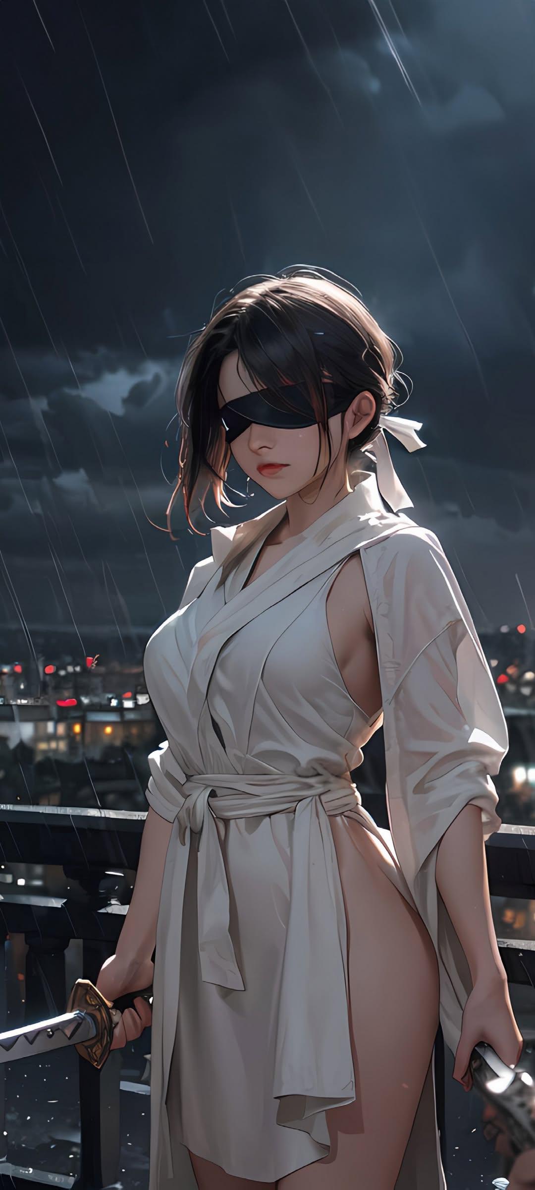 Blindfolded Warrior in Rain - anime wallpaper for OpersCraft