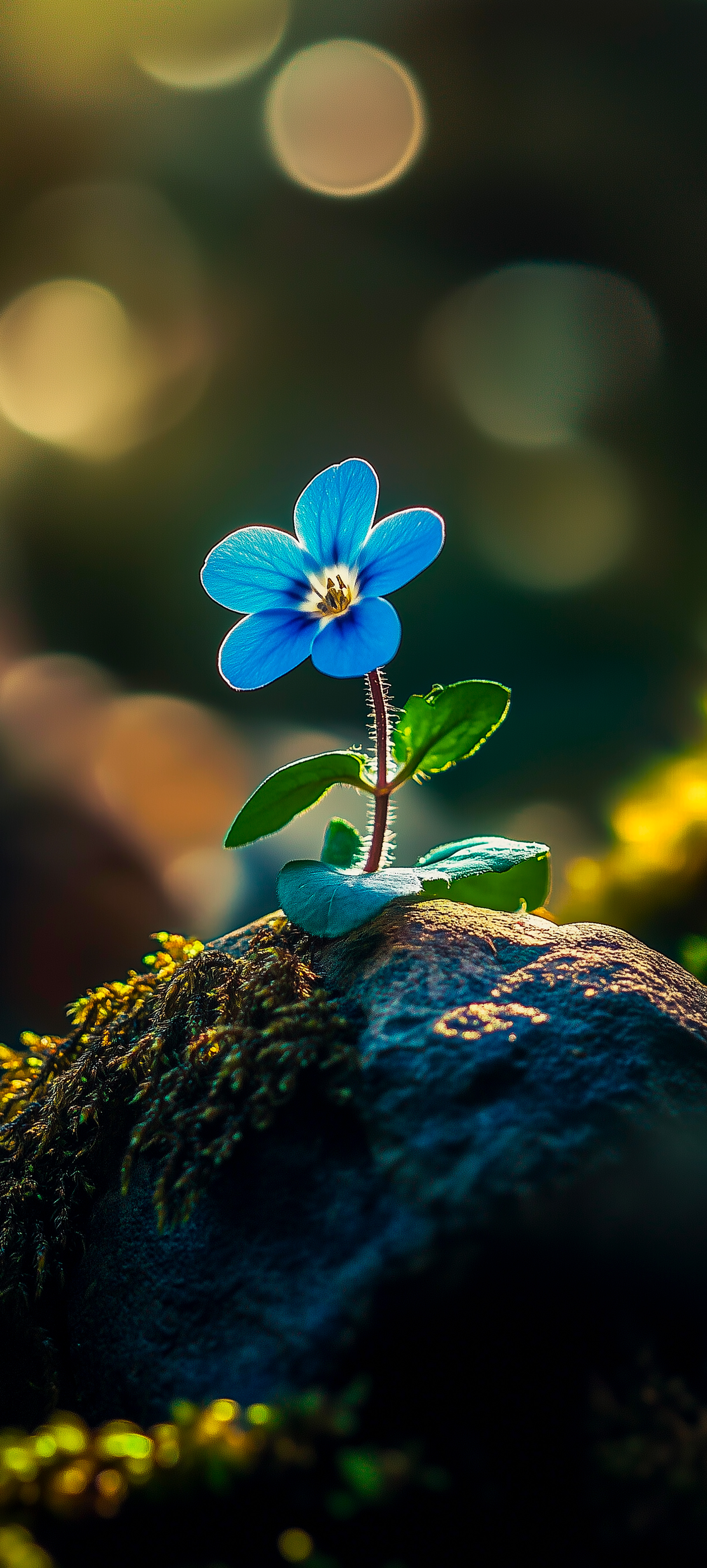 Blue Flower on Mossy Rock - flowers wallpaper for OpersCraft