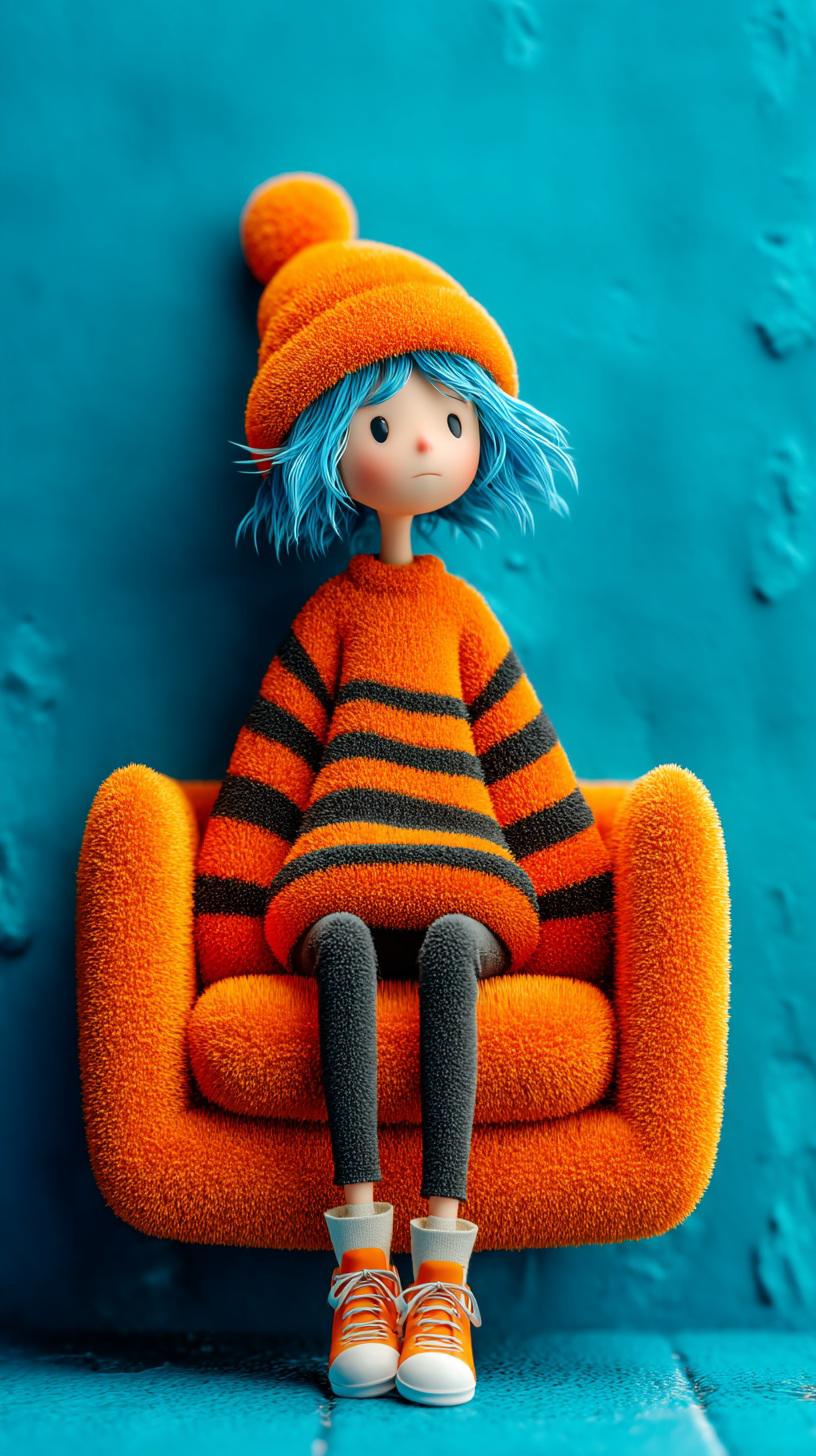 Blue-haired Doll on Couch - cartoon wallpaper for OpersCraft