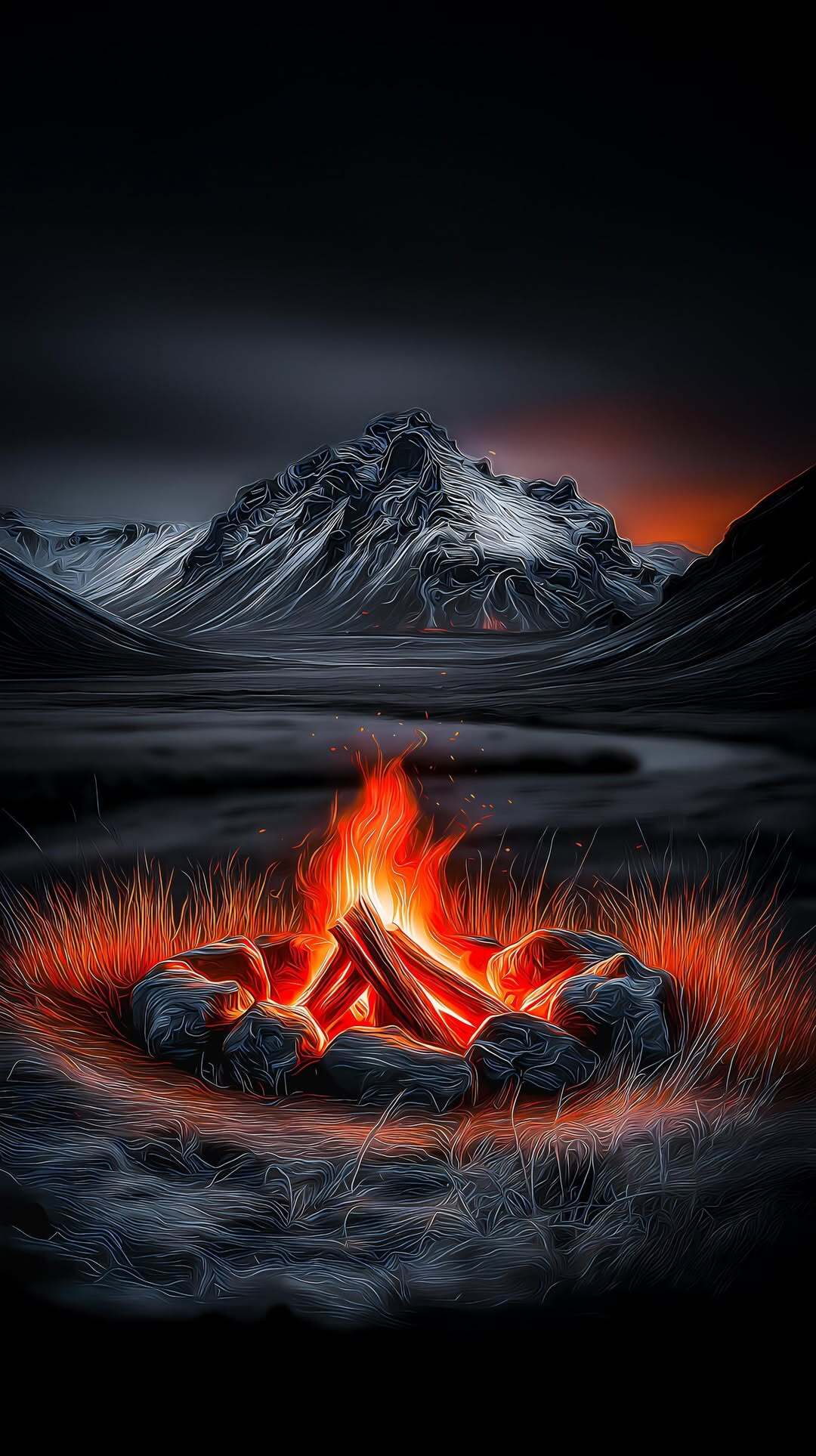 Campfire Mountain Landscape - vintage wallpaper for OpersCraft