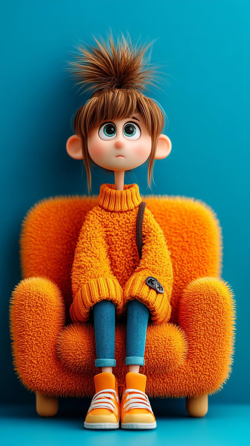 Cartoon Girl on Orange Chair - cartoon wallpaper for OpersCraft