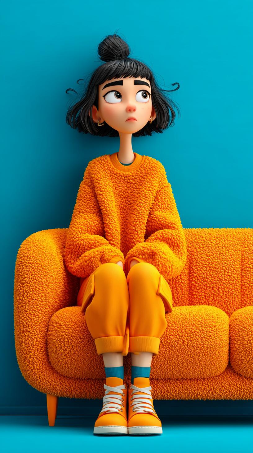Cartoon Girl on Orange Couch - cartoon wallpaper for OpersCraft