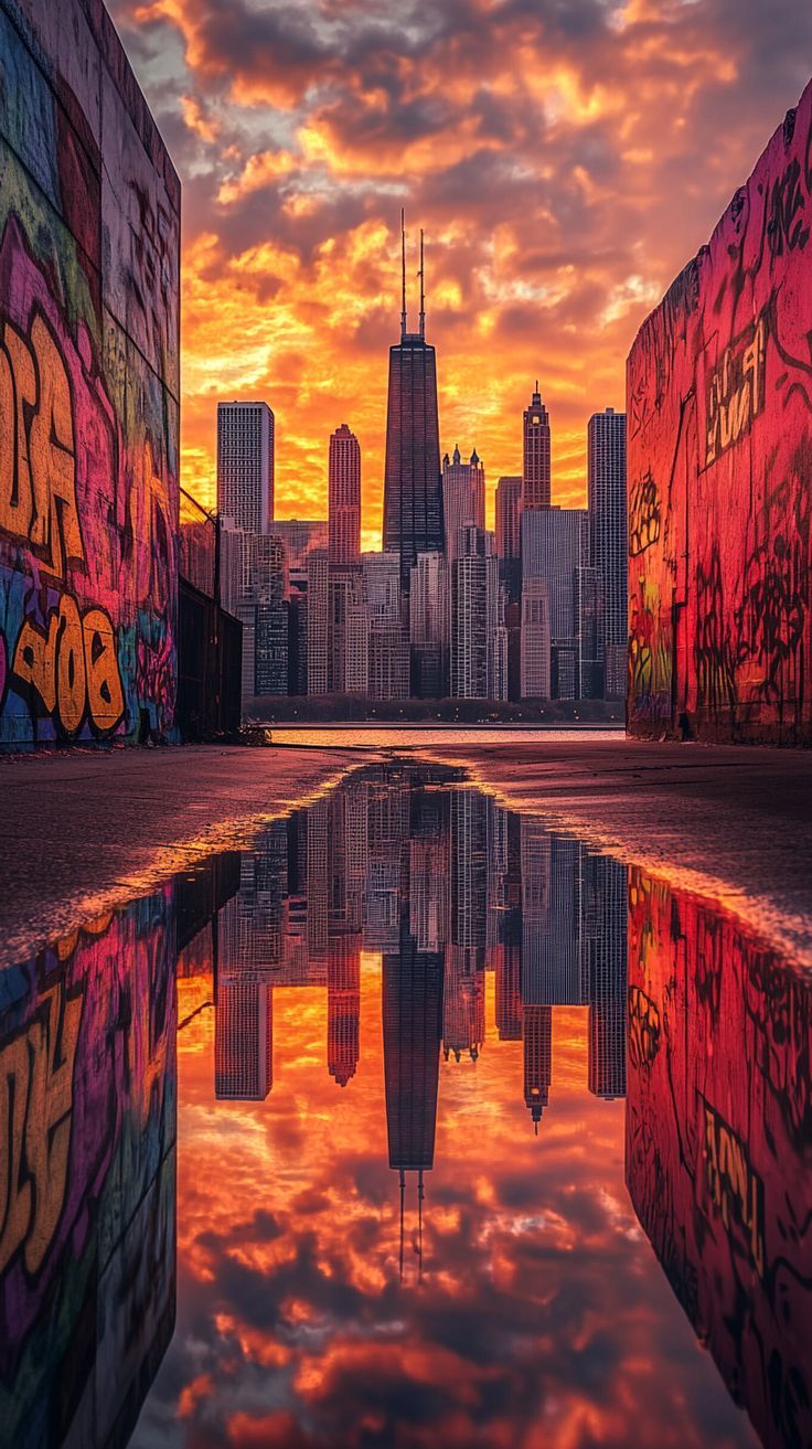 Chicago Sunset Reflection - urban wallpaper for OpersCraft