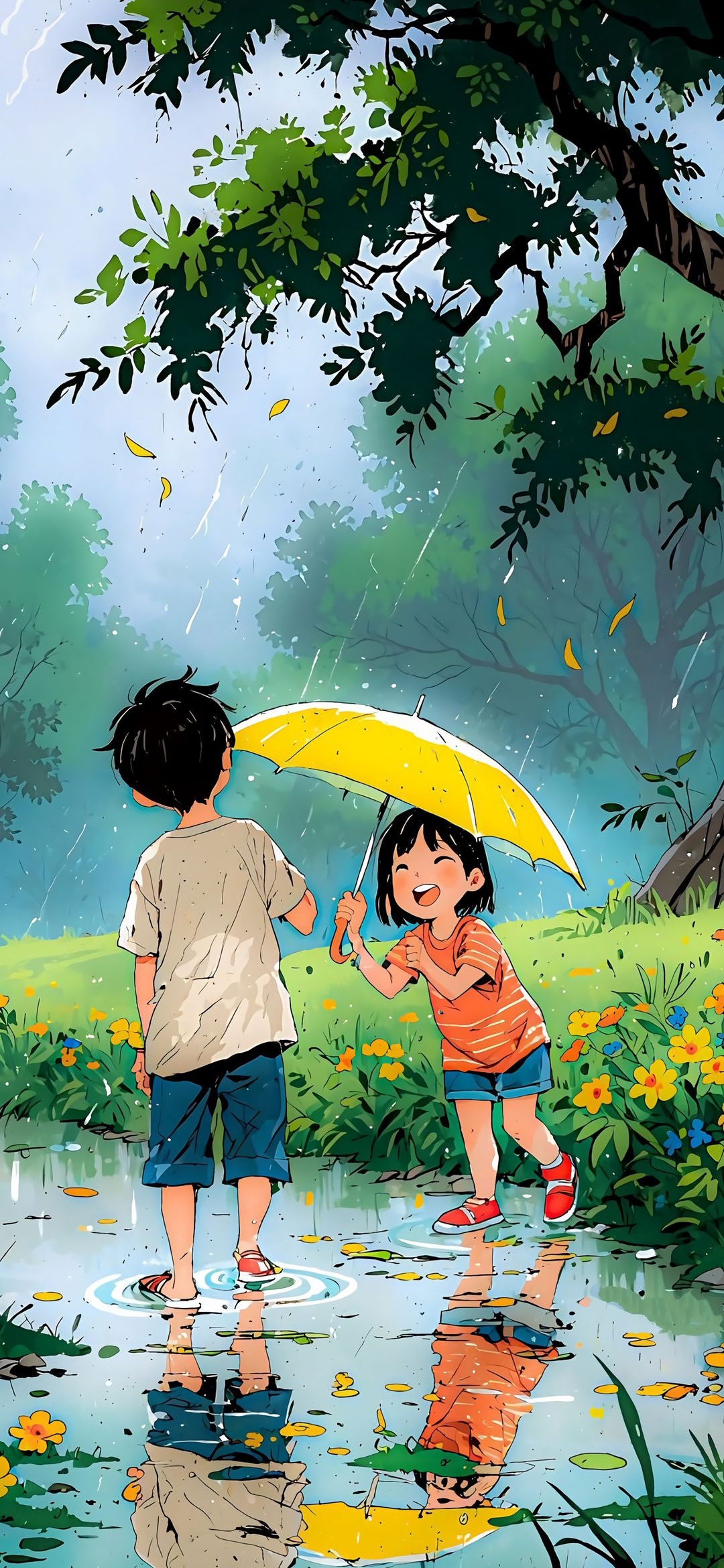 Children Under Yellow Umbrella - anime wallpaper for OpersCraft