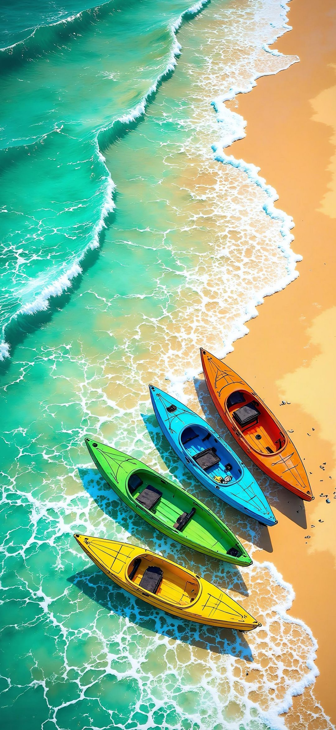 Colorful Kayaks Beach Scene - beach wallpaper for OpersCraft