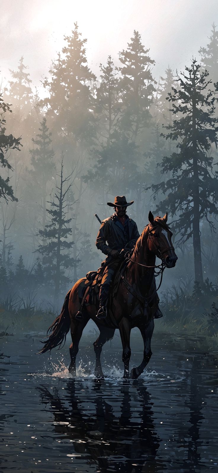 Cowboy in Misty Forest - nature wallpaper for OpersCraft