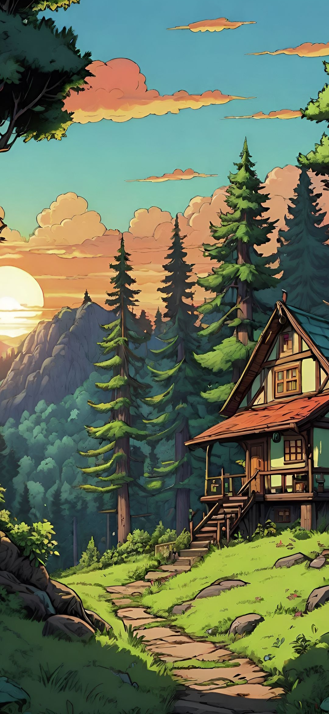 Cozy Cabin Sunset - art wallpaper for OpersCraft