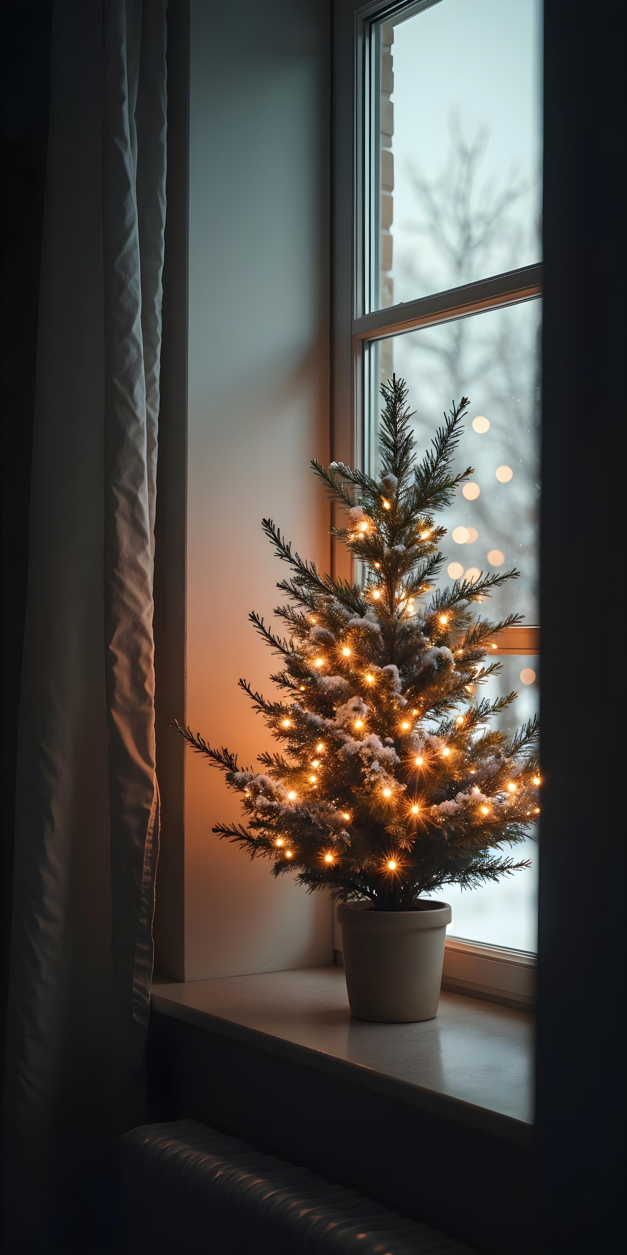 Cozy Christmas Tree Window - christmas wallpaper for OpersCraft