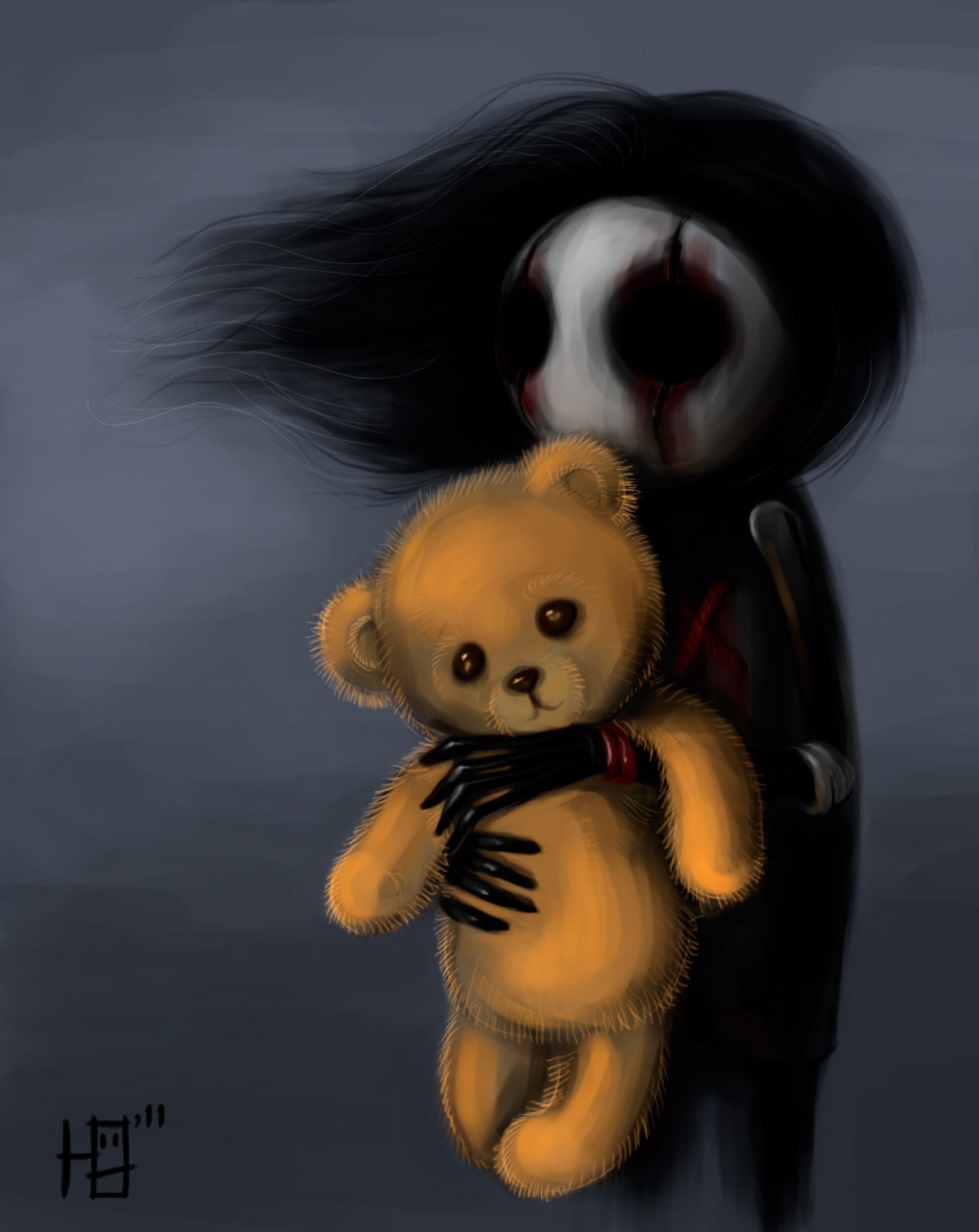 Creepy Doll with Teddy - horror wallpaper for OpersCraft