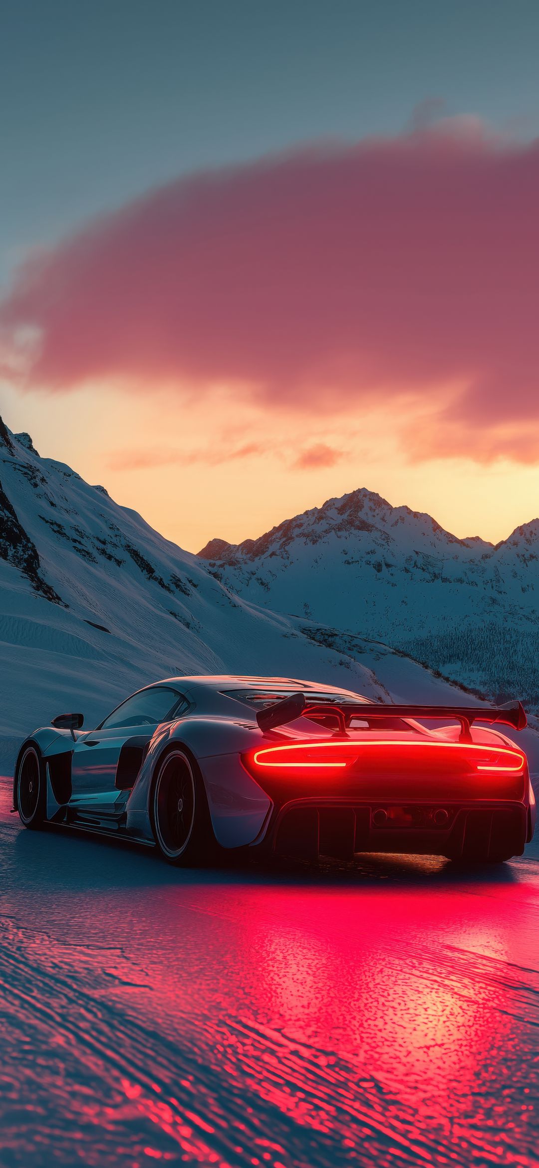 Crimson Lights Snowy Peaks - cars wallpaper for OpersCraft