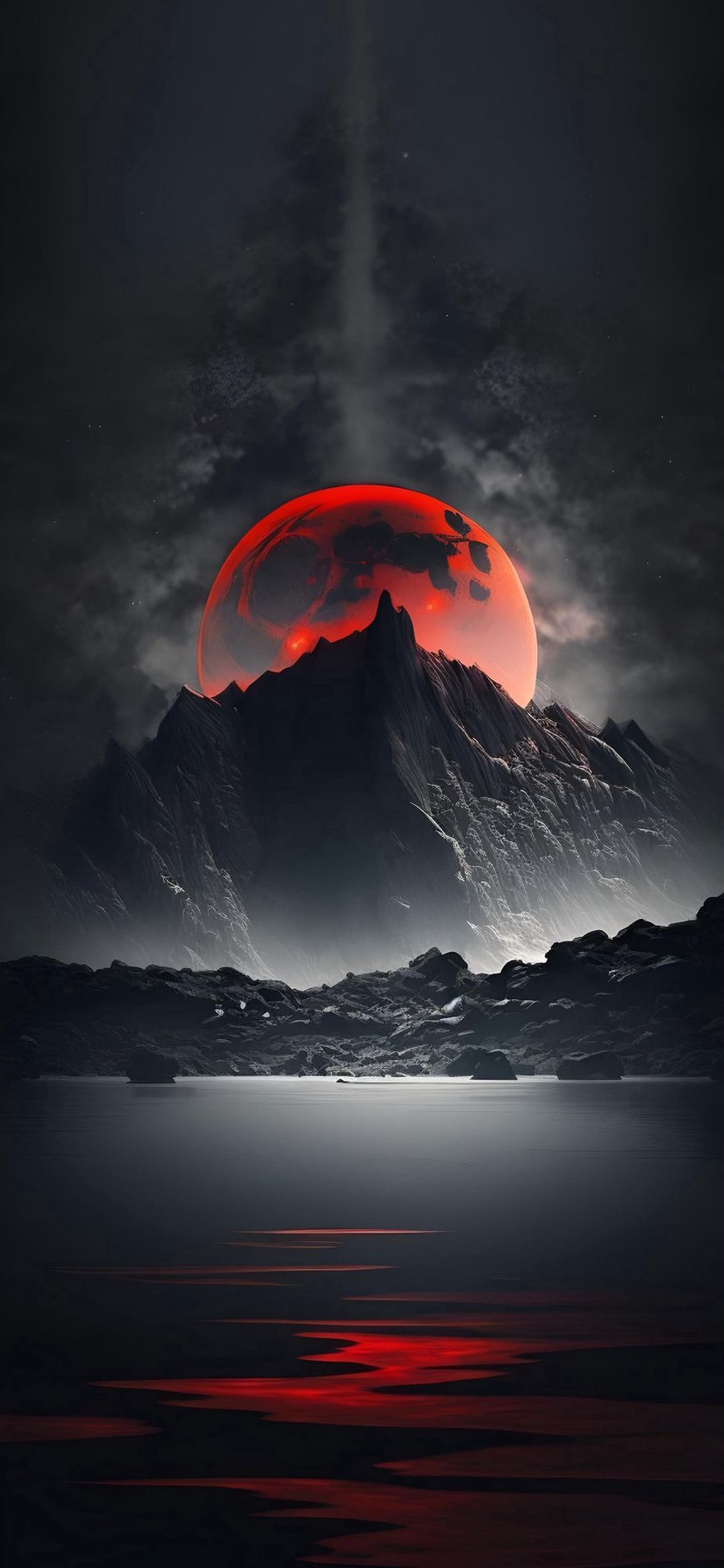 Crimson Moon Over Mountains - landscape wallpaper for OpersCraft
