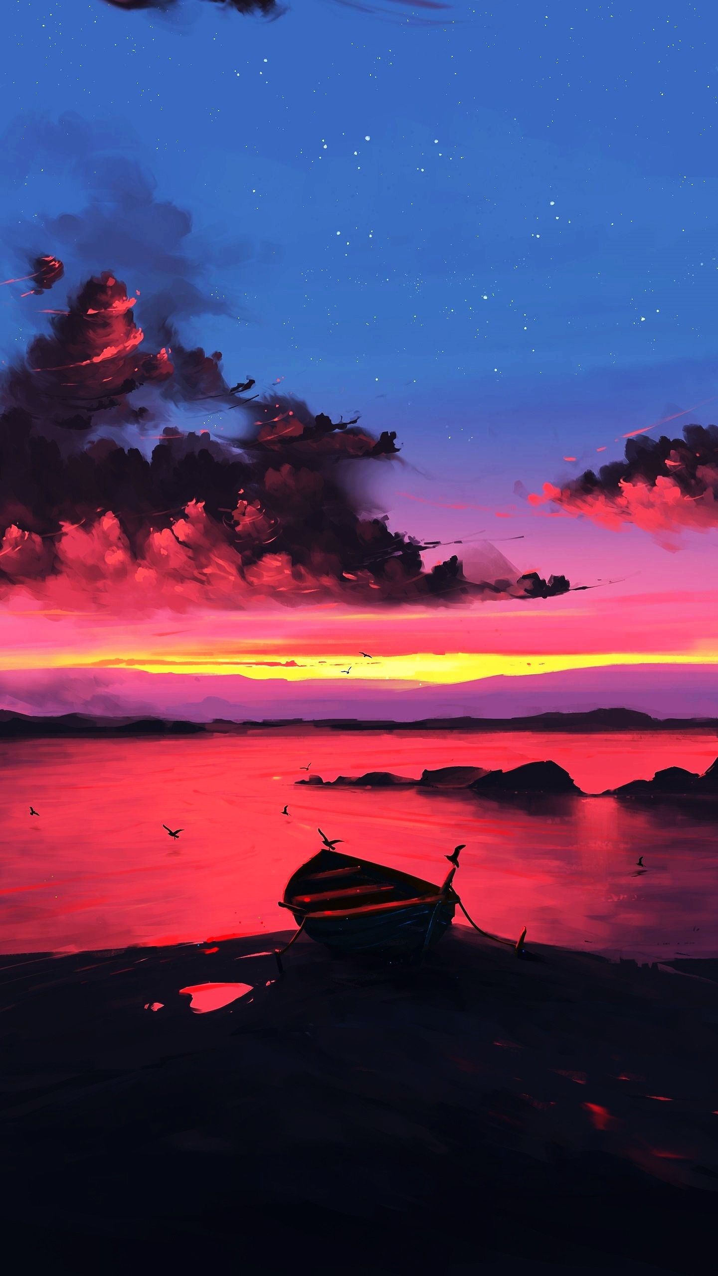 Crimson Sunset Boat - sunset wallpaper for OpersCraft