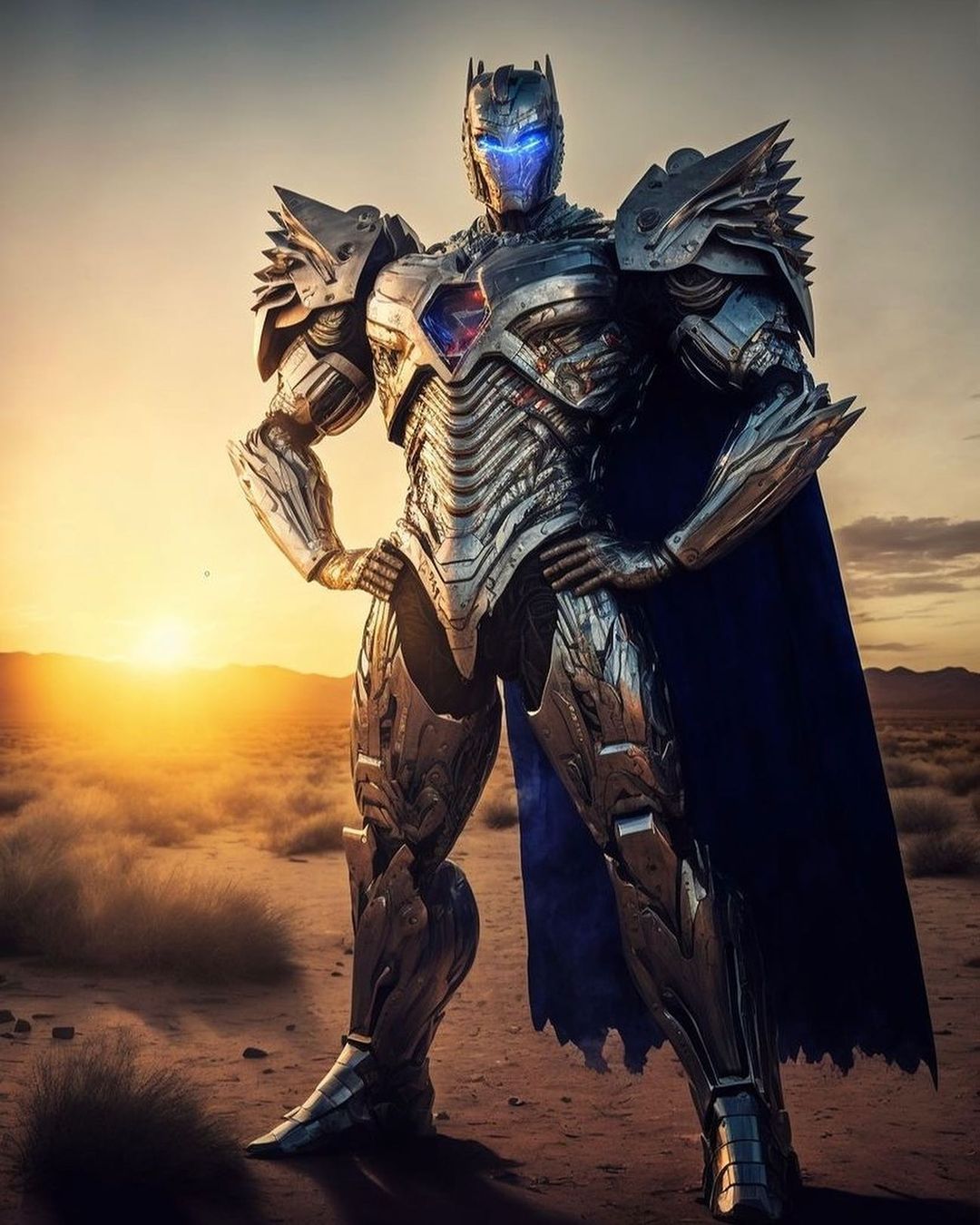 Cybernetic Knight Desert Sunset - sci-fi wallpaper for OpersCraft