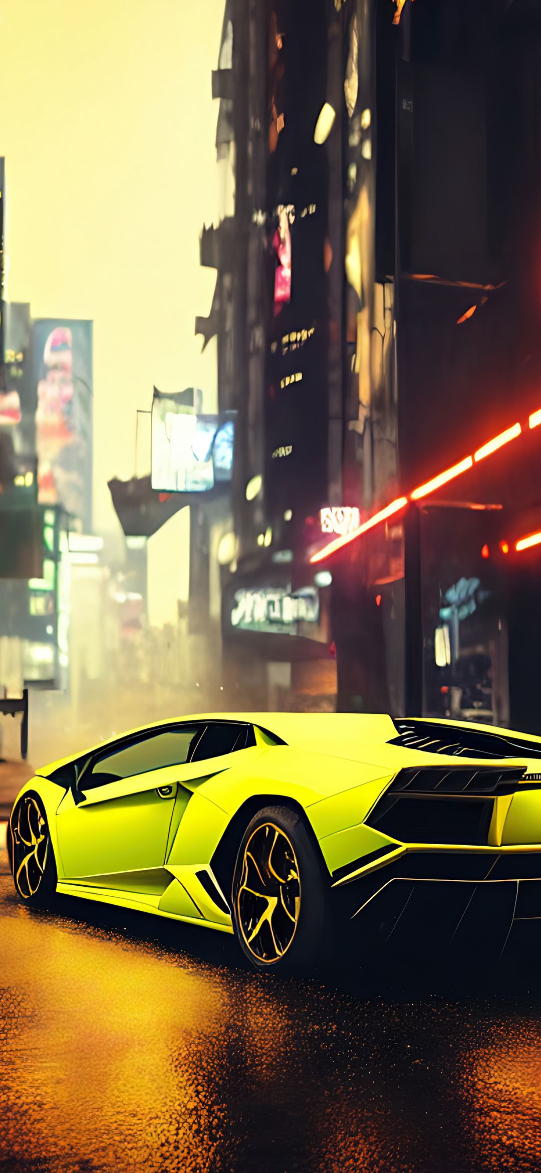 Cyberpunk Lamborghini Cityscape - cars wallpaper for OpersCraft