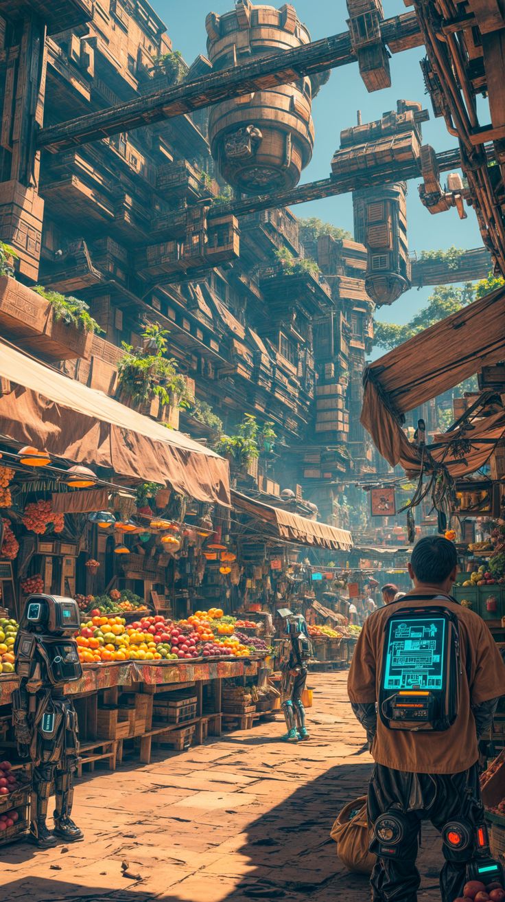 Cyberpunk Market Day - urban wallpaper for OpersCraft