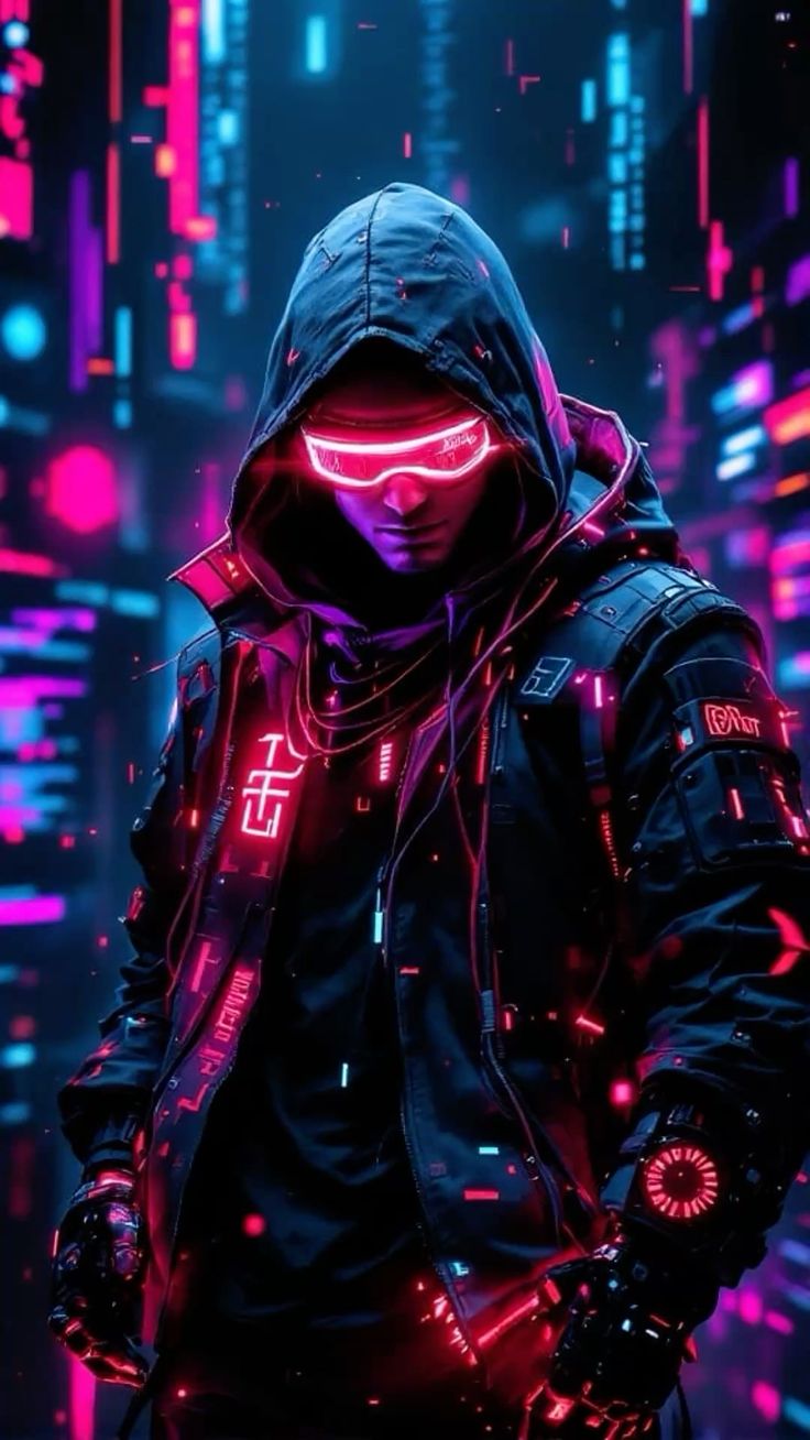 Cyberpunk Neon Hacker Portrait - portrait wallpaper for OpersCraft