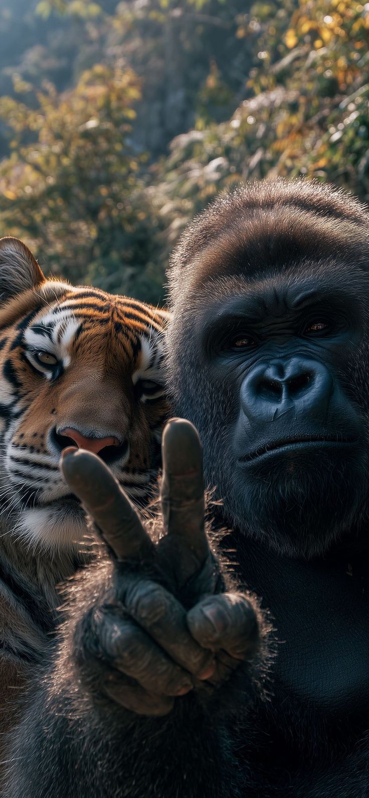 Gorilla and Tiger Selfie - monkey wallpaper for OpersCraft