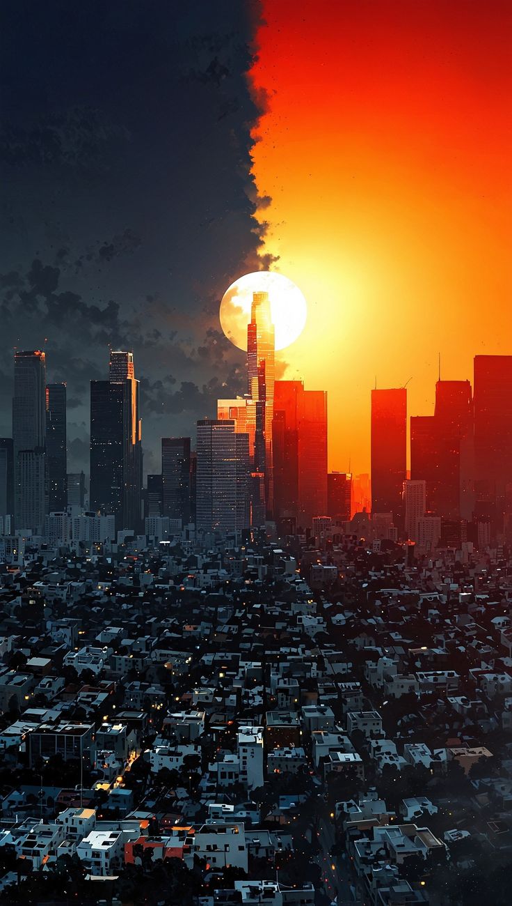 Divided Cityscape Sunset - city wallpaper for OpersCraft