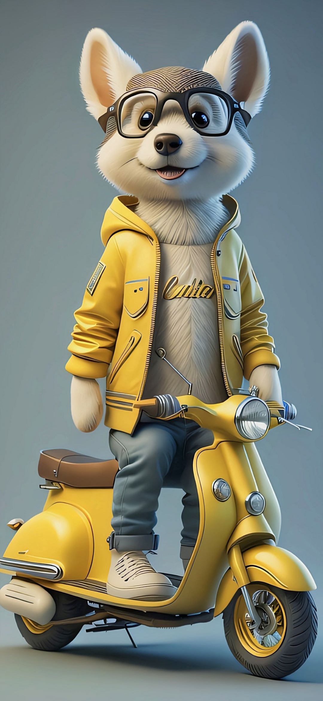 Dog on Yellow Scooter - animals wallpaper for OpersCraft