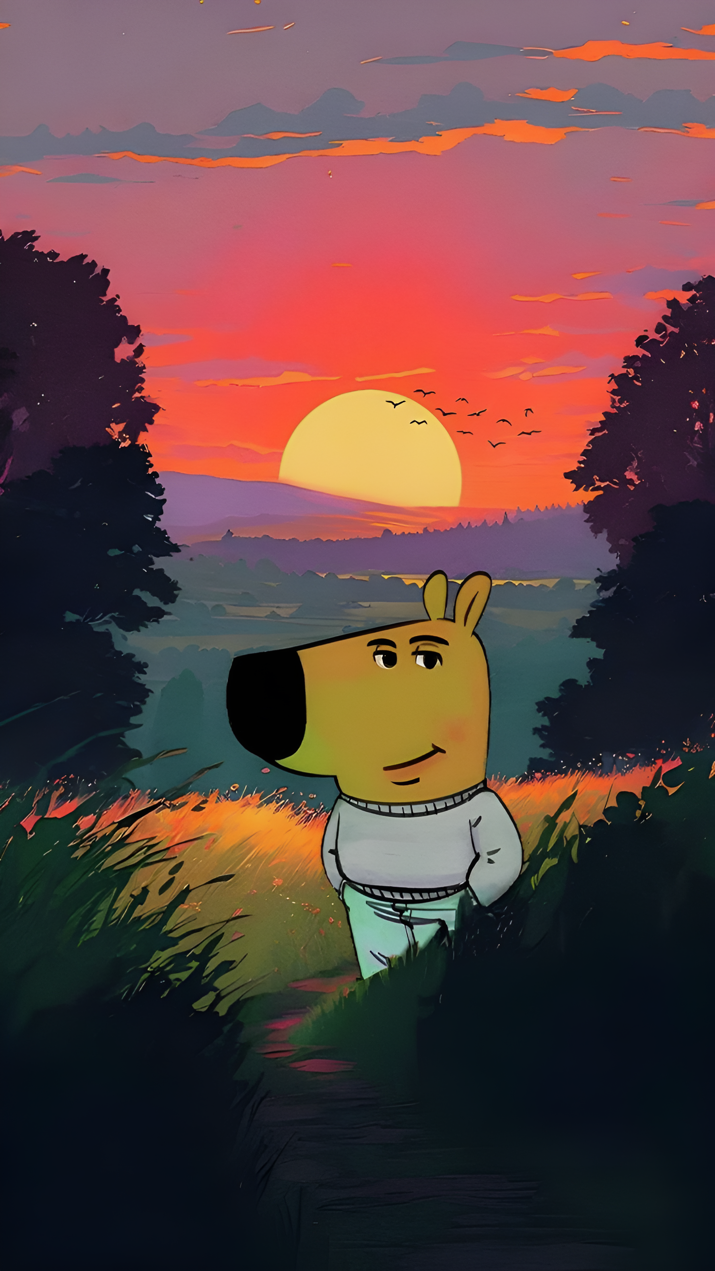 Dog Sunset Serenity - cartoon wallpaper for OpersCraft
