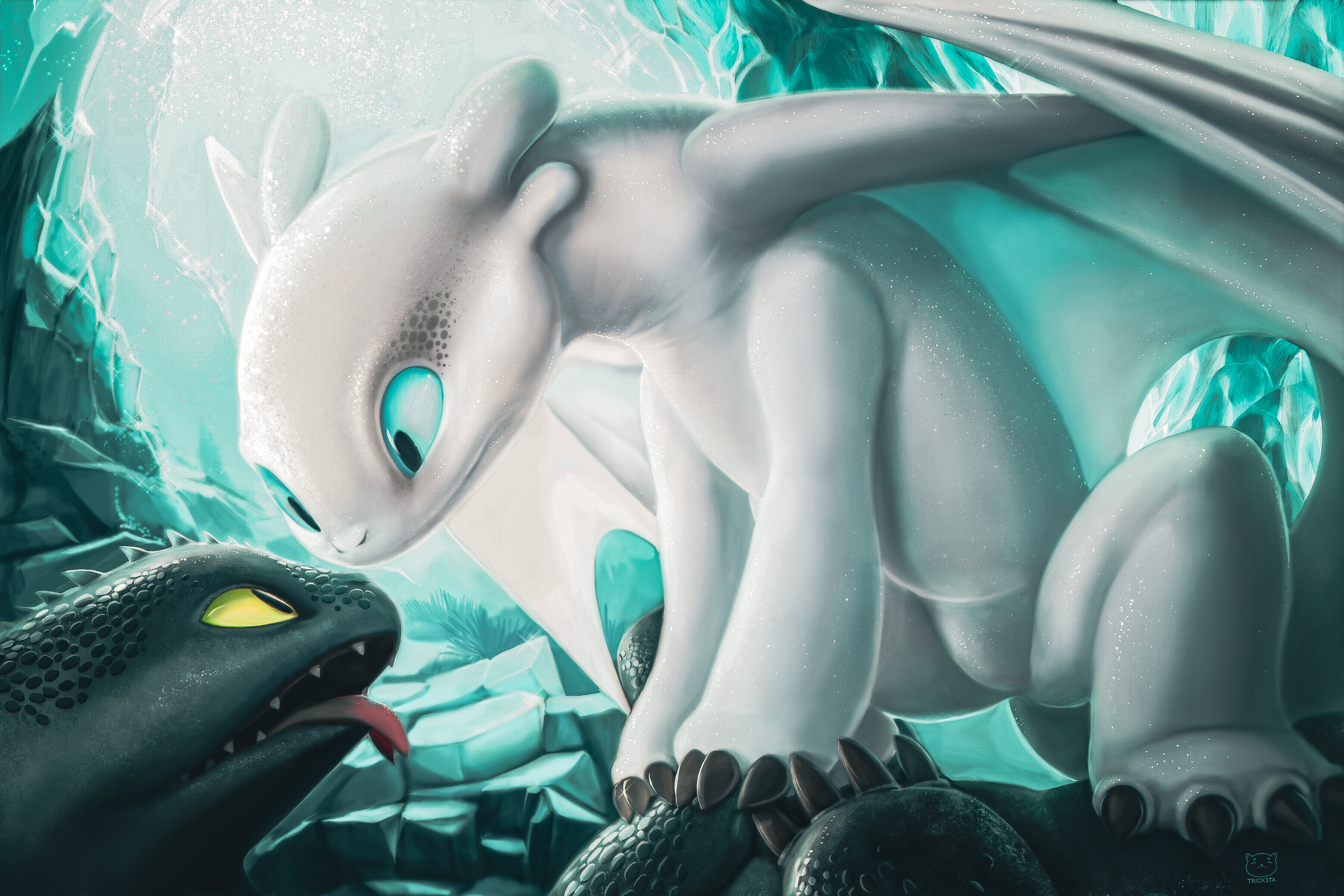 Dragon Encounter in Ice Cave - dragon wallpaper for Tablet