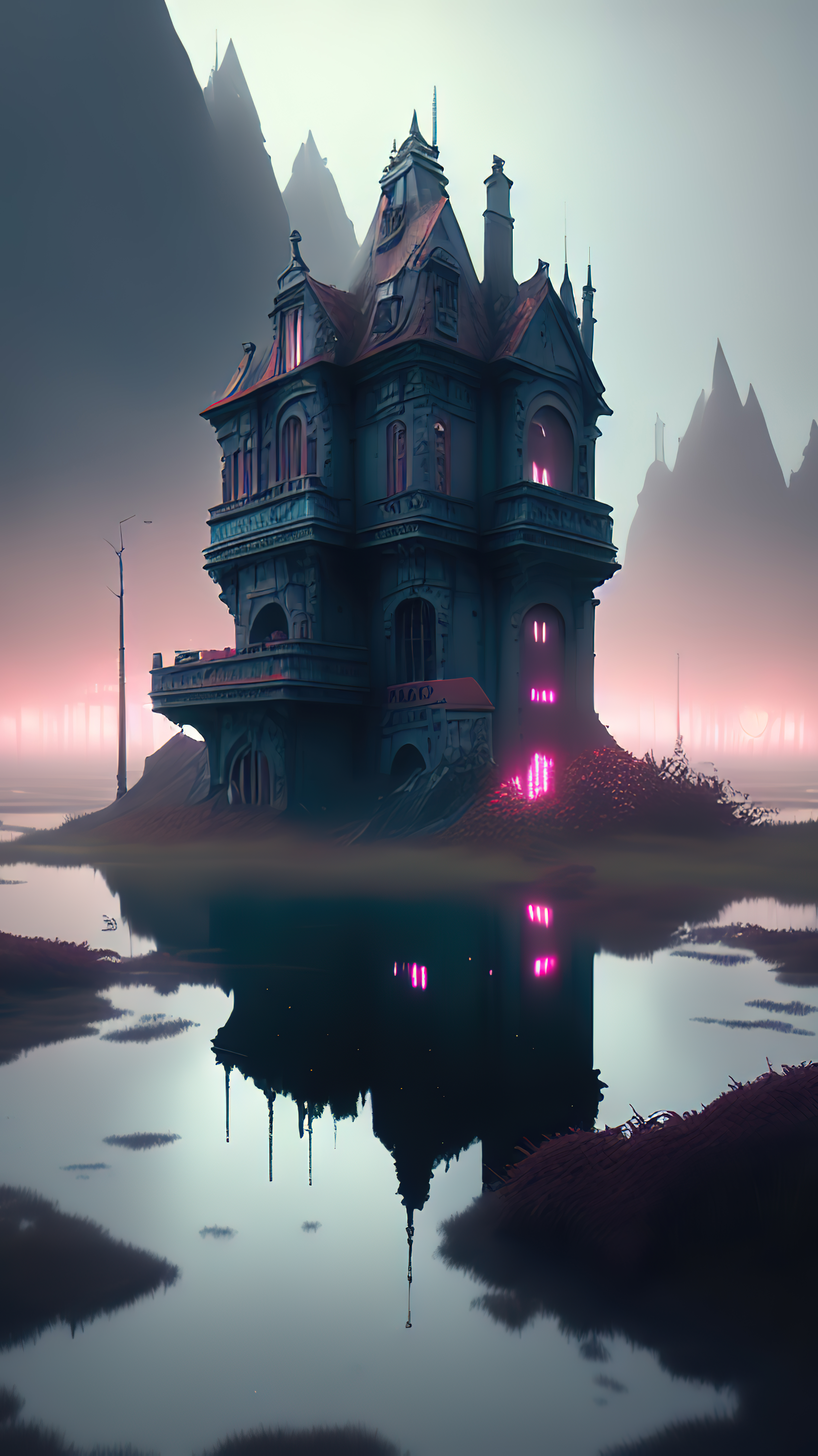 Eerie Mansion Reflection - gothic wallpaper for OpersCraft