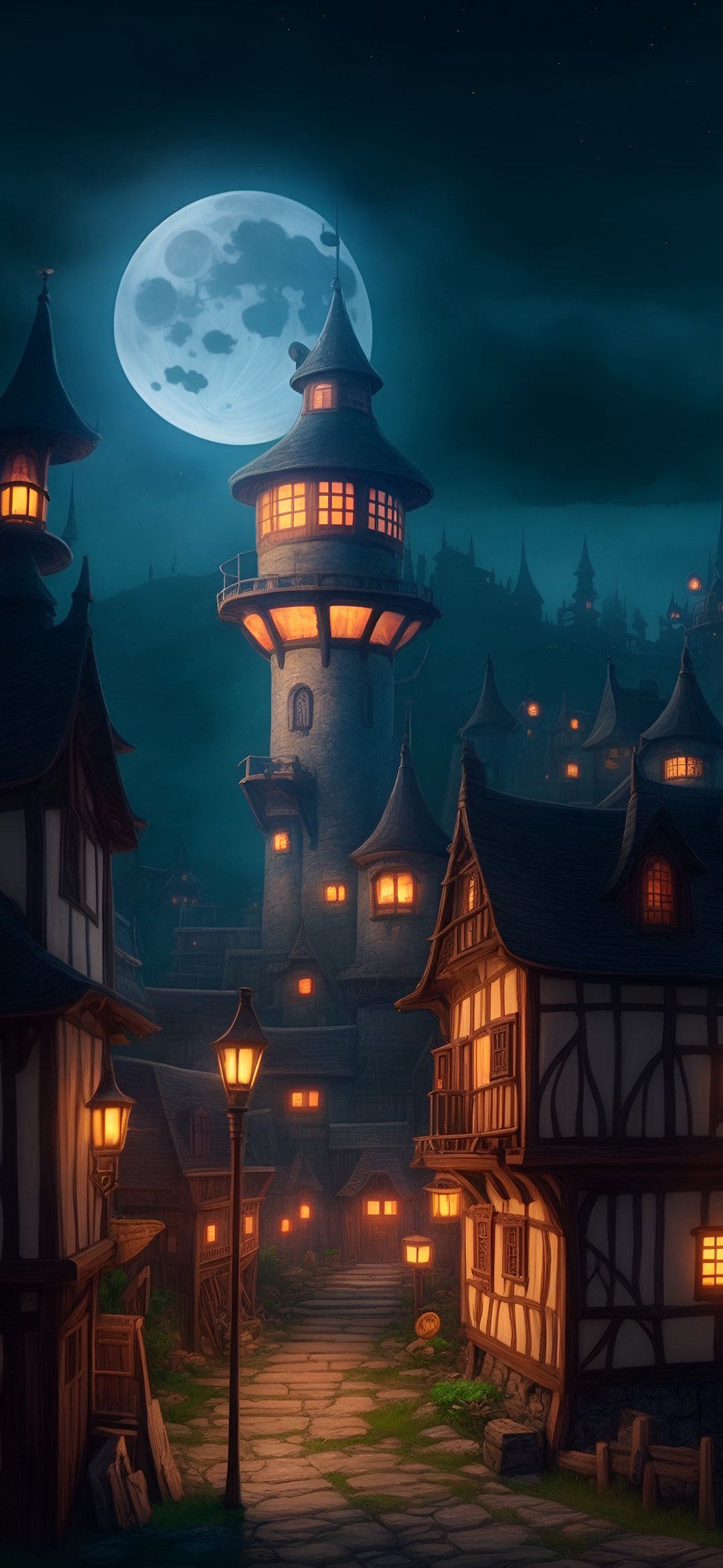 Enchanted Moonlit Village - art wallpaper for OpersCraft