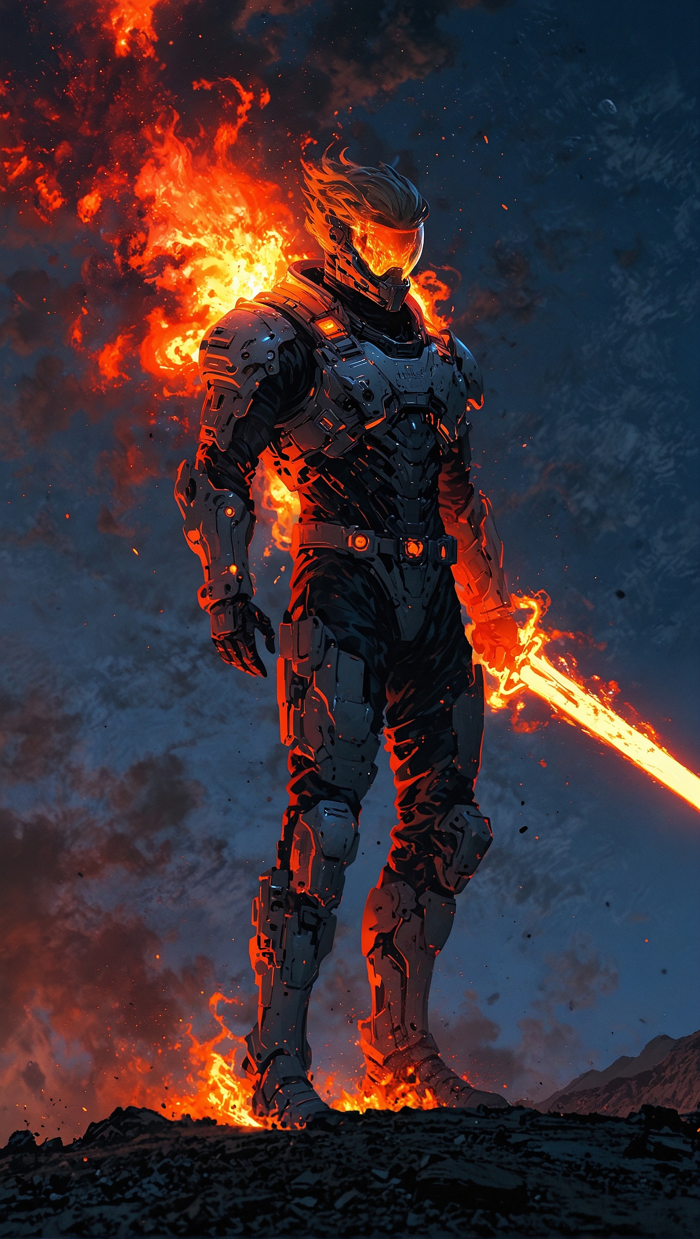 Fiery Futuristic Warrior - fantasy wallpaper for OpersCraft