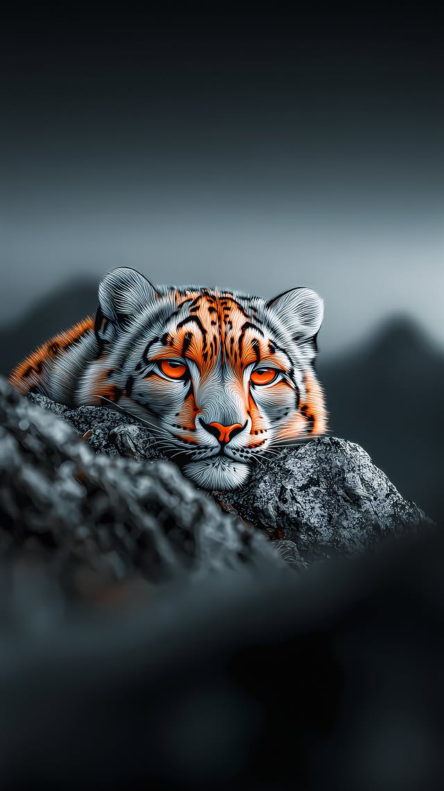 Fiery Snow Leopard Portrait - animal wallpaper for OpersCraft
