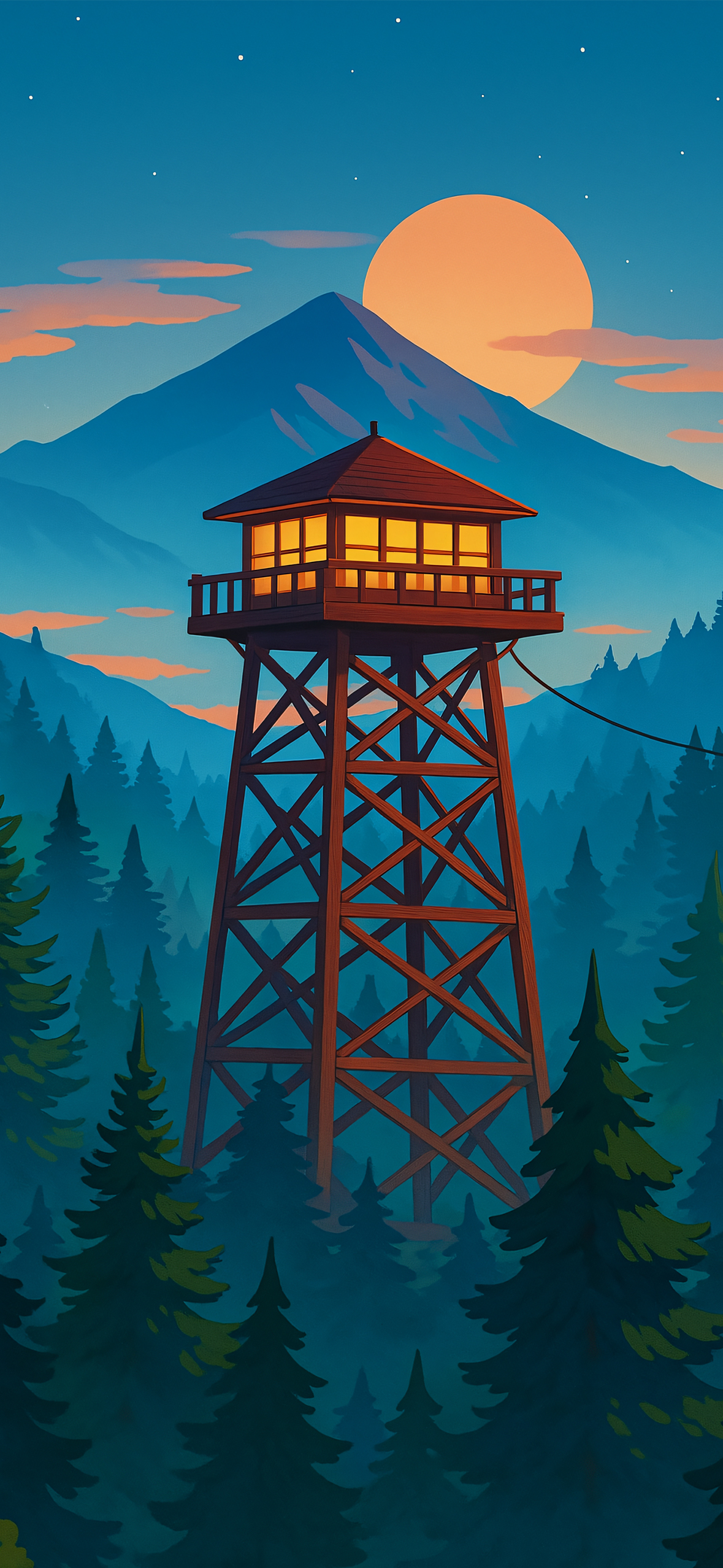 Forest Fire Lookout Tower - illustration wallpaper for OpersCraft