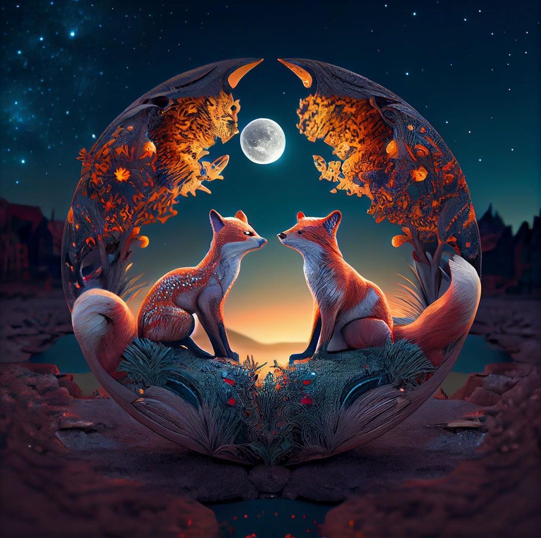 Foxes Under Moonlight - fantasy wallpaper for OpersCraft