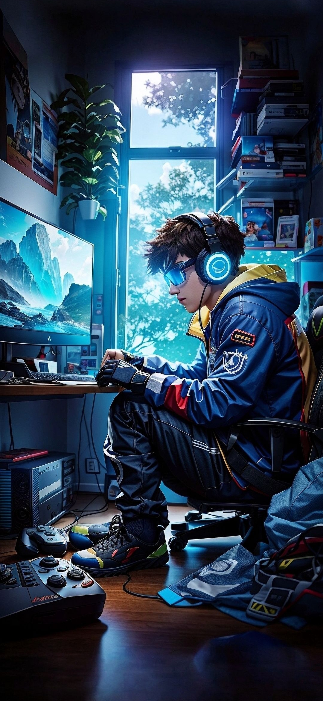Gamer in Blue Room - games wallpaper for OpersCraft
