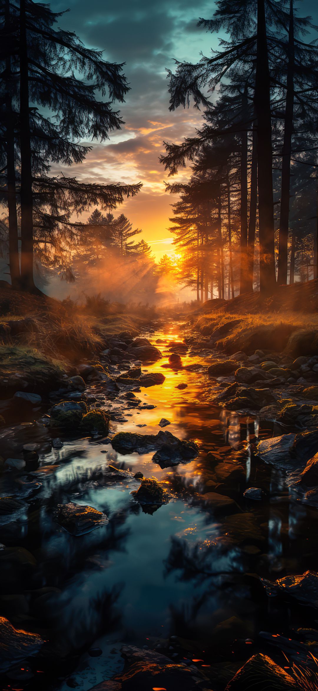 Golden Forest Stream Sunset - forest wallpaper for OpersCraft